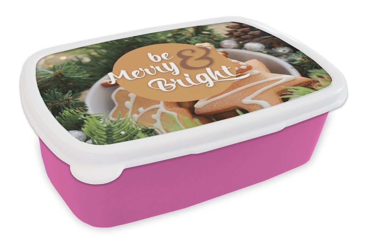 MuchoWow Lunchbox Sprichwörter - Zitate - 'Fröhlich und heiter' sein, Kunststoff, (2-tlg), Brotbox für Erwachsene, Brotdose Kinder, Snackbox, Mädchen, Kunststoff rosa