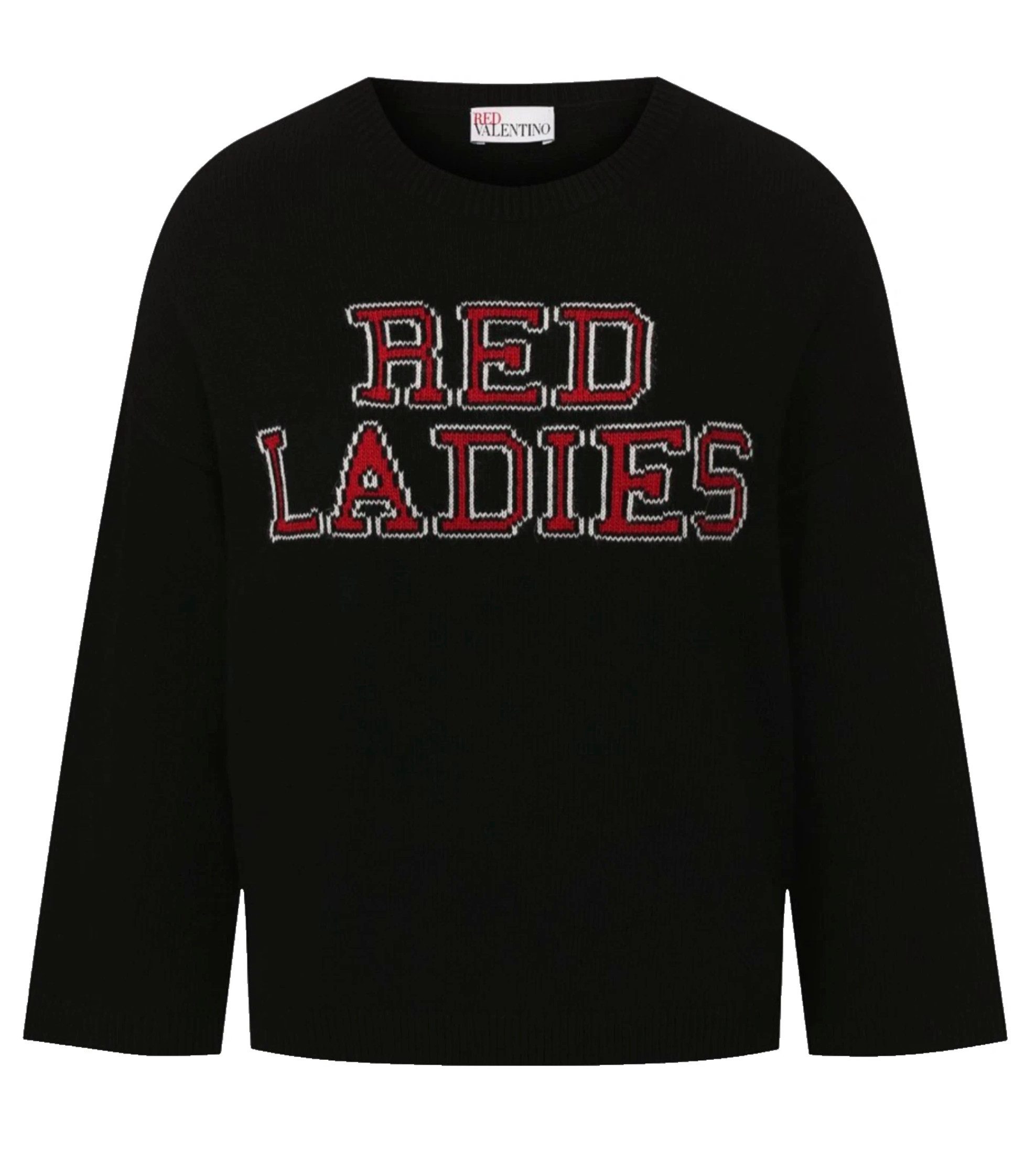 Valentino Strickpullover Red Ladies Cropped Jumper Pullover Stickerei/Intarsia-Schriftzug auf der Vorderseite