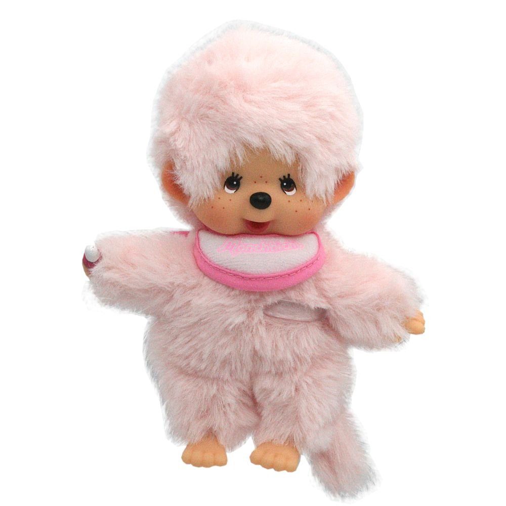 Monchhichi Plüschfigur Junge Rosa 13 cm Monchhichi Color Puppe mit rosafarbenem Lätzchen