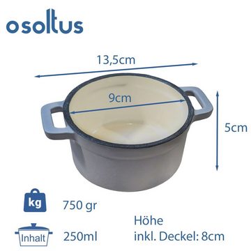 osoltus Kochtopf osoltus Mini Cocotte Bratentopf klein - Gusseisen ofenfest 10cm