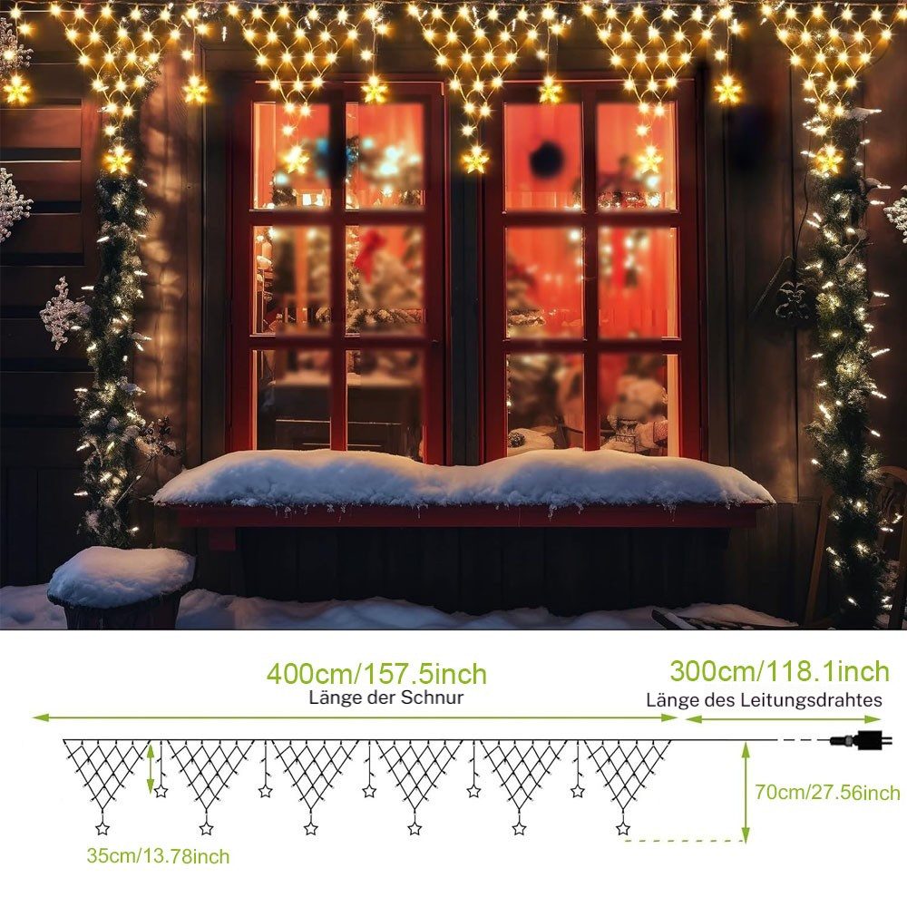 PRIISF LED-Lichtervorhang 4M Eisregen Lichterkette Weihnachtsbeleuchtung günstig online kaufen