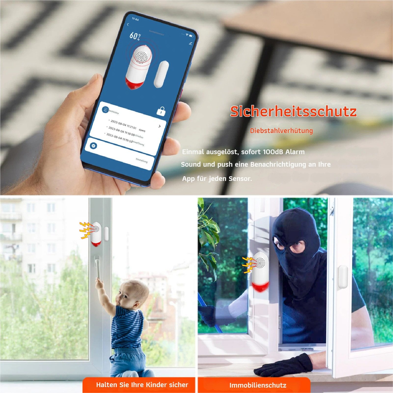 GARRYFIZH Alarmsirene Durch Alarm Alarmanlage Alarmsirene (2er-Pack Fernbedienung per App)