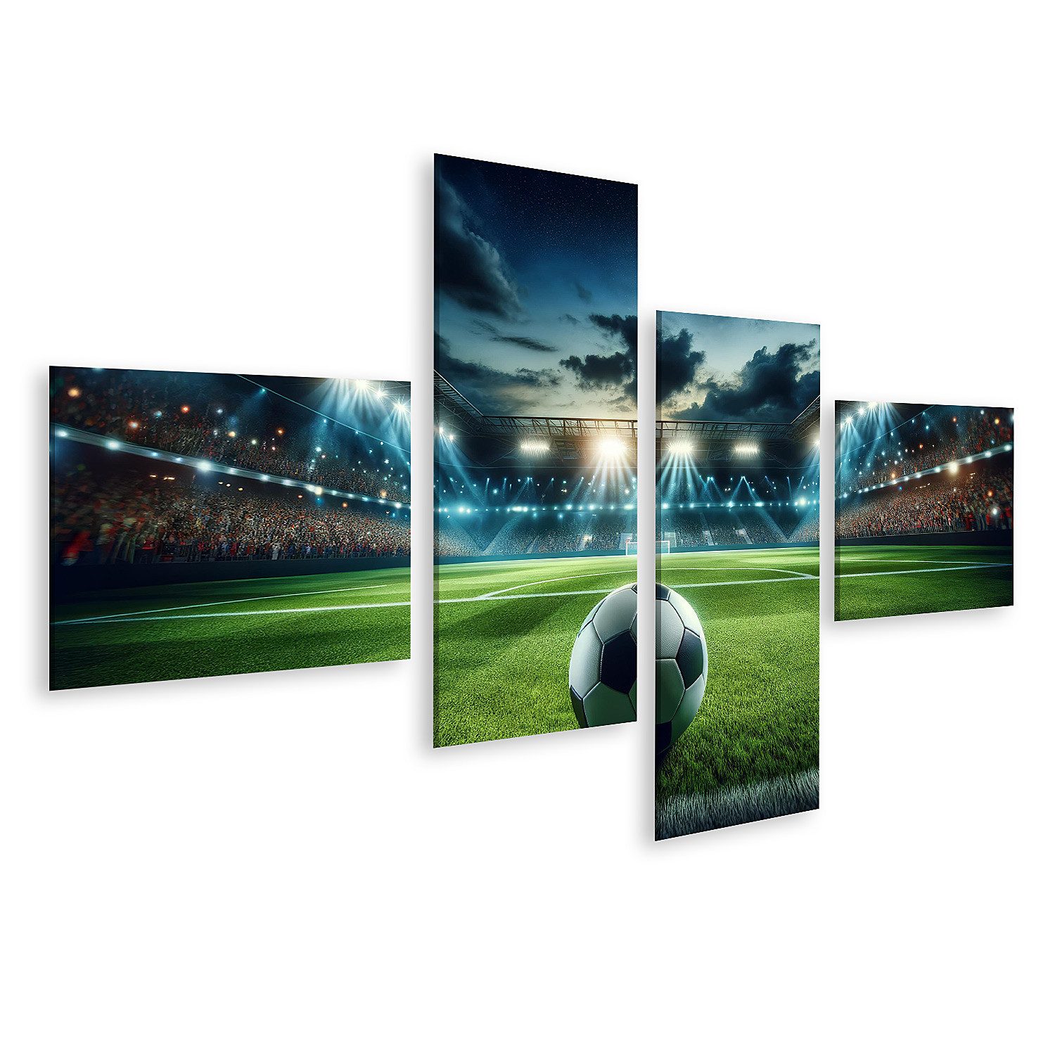 islandburner Leinwandbild Abendliches Fußballspiel im beleuchteten Stadion