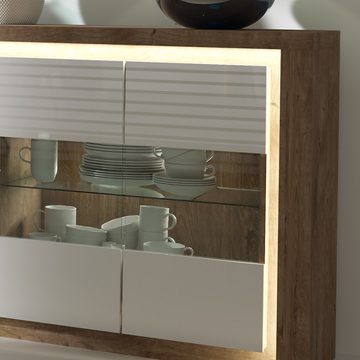 Lomadox Wohnwand LATINA-161, (2-St), Wohnzimmermöbel mit Sideboard modern in Eiche mit weißen Fronten