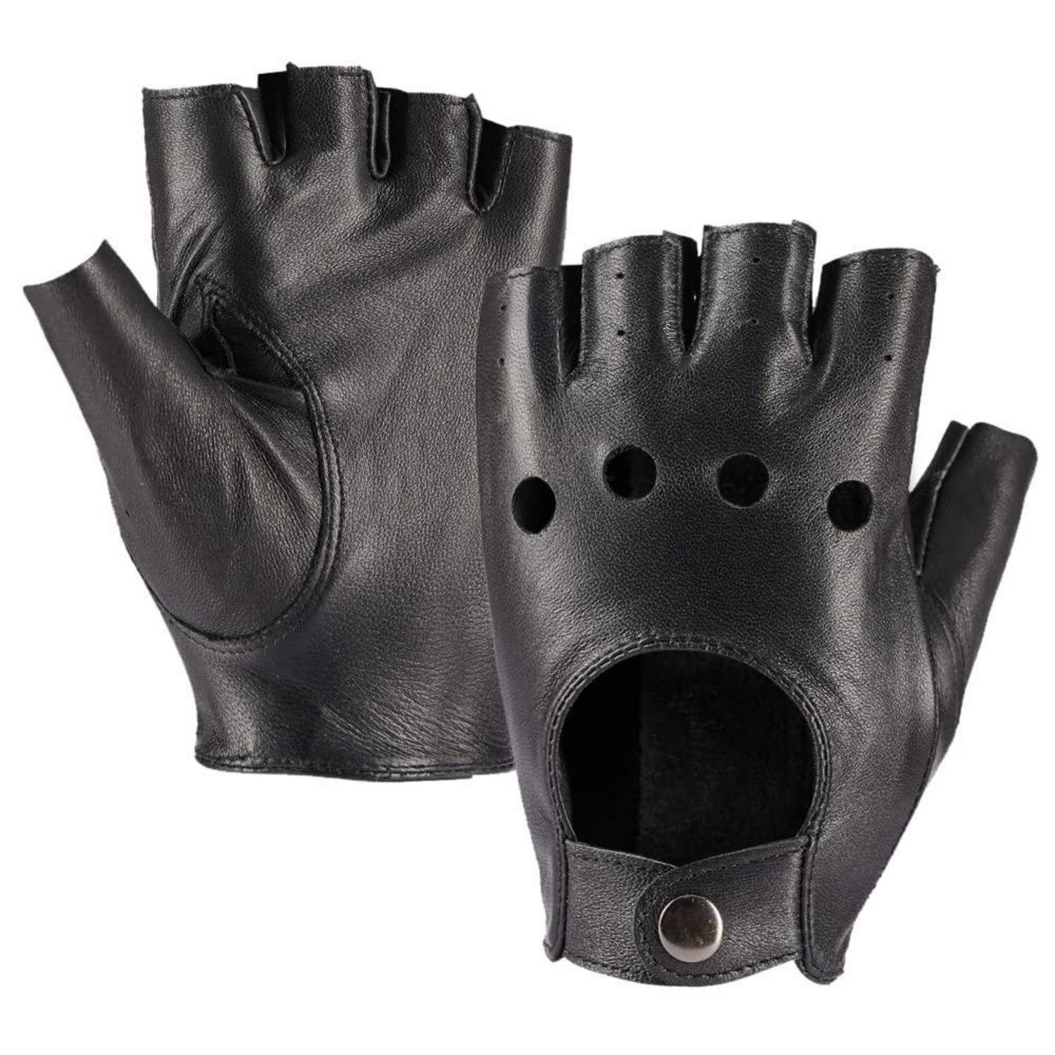 LuxusKollektion Lederhandschuhe Herren Halbfinger Handschuhe Leder S Schwarz (1-St)