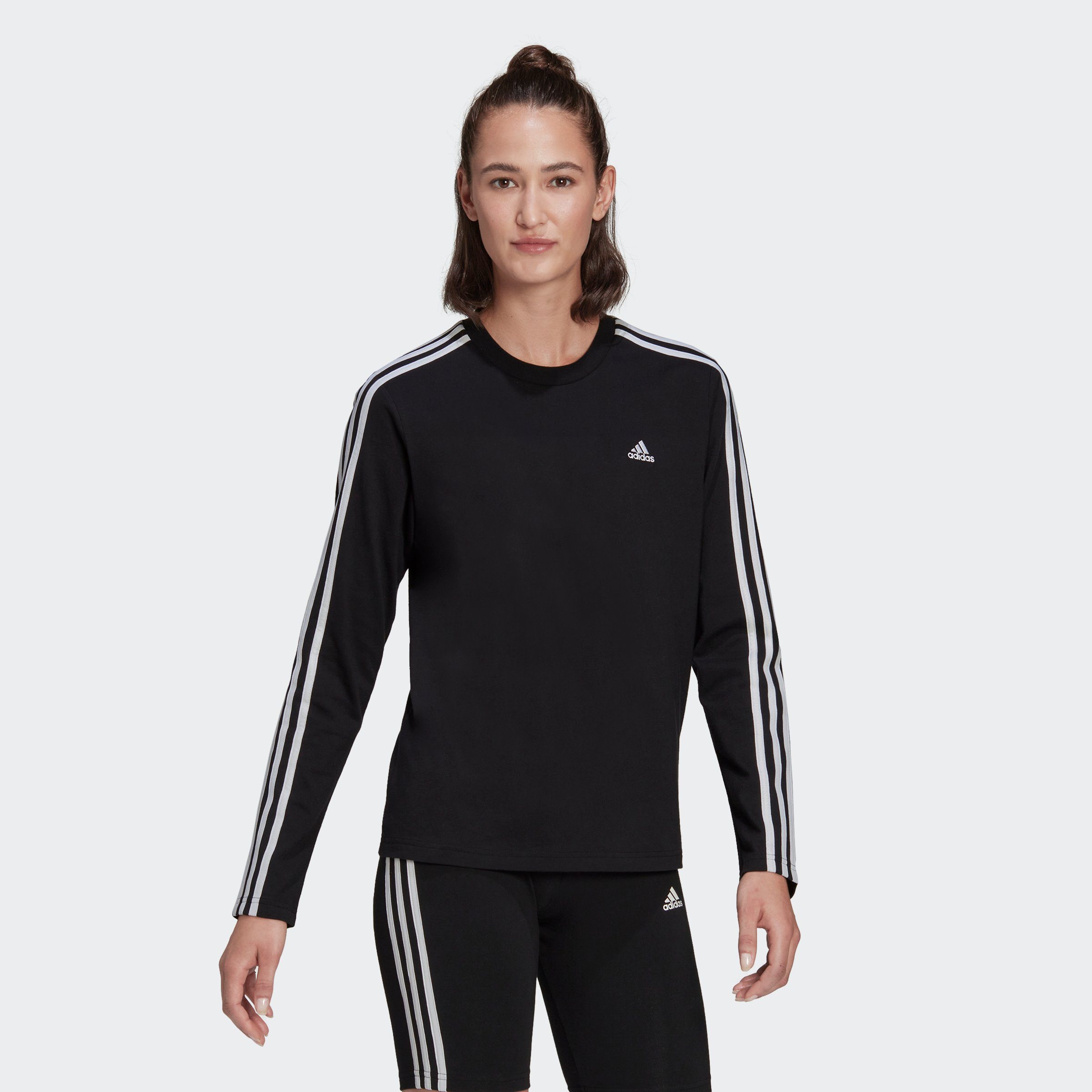 / adidas Sportswear 3STREIFEN White Black LONGSLEEVE Langarmshirt ESSENTIALS