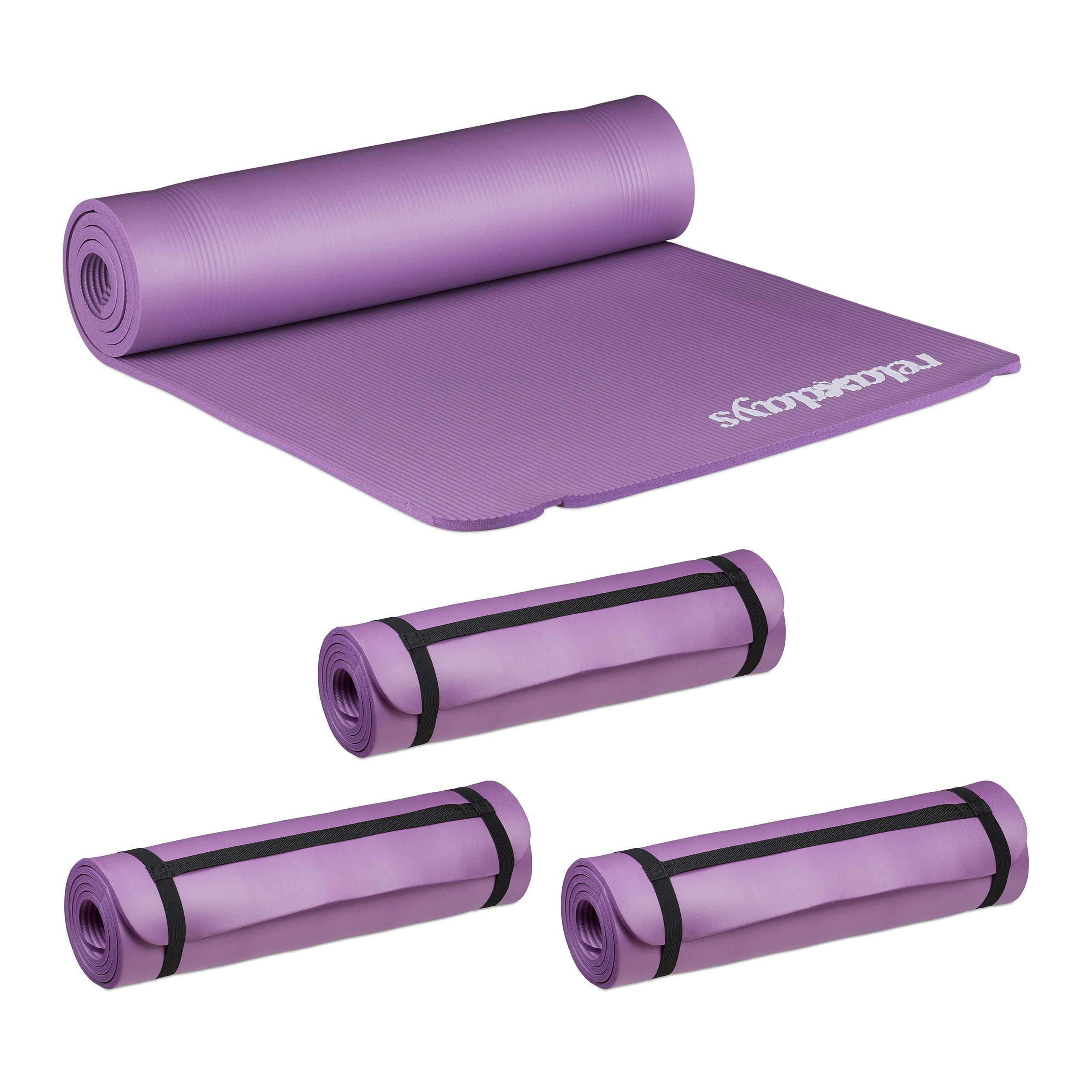 relaxdays Yogamatte 4 x Yogamatte 1 cm dick lila
