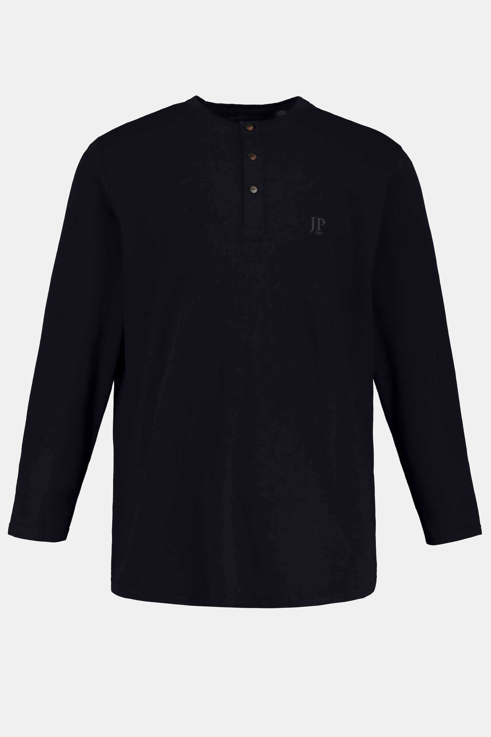 Henley Shirt Langarm T-Shirt Basic JP1880 dunkel bis 8XL marine Knopfleiste