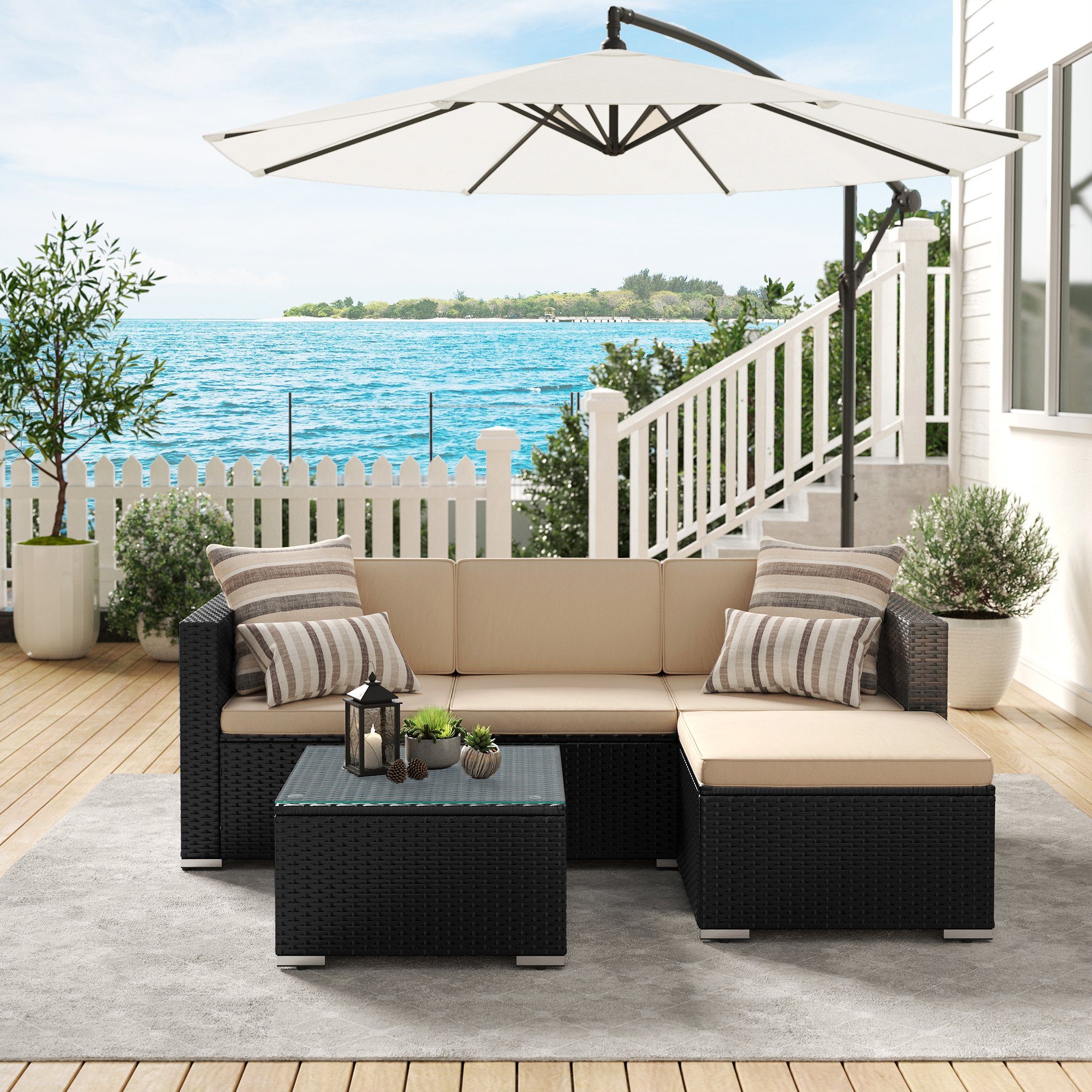 SONGMICS Gartenmöbel-Set Gartenset Lounge für Outdoor Terrasse aus Polyrattan 