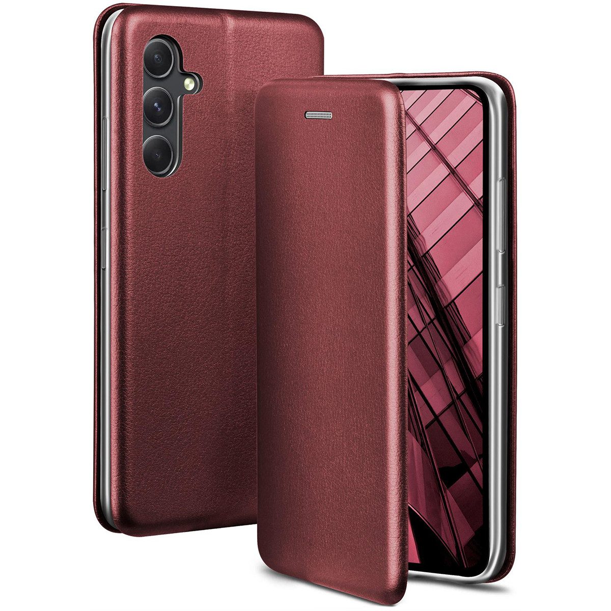 ONEFLOW Handyhülle für Samsung Galaxy A54 5G Premium Hülle Business Cover Rot 6,4 Zoll, 360 Grad Schutzhülle Flip Case Etui Klapphülle Dünn Leder Handy Tasche