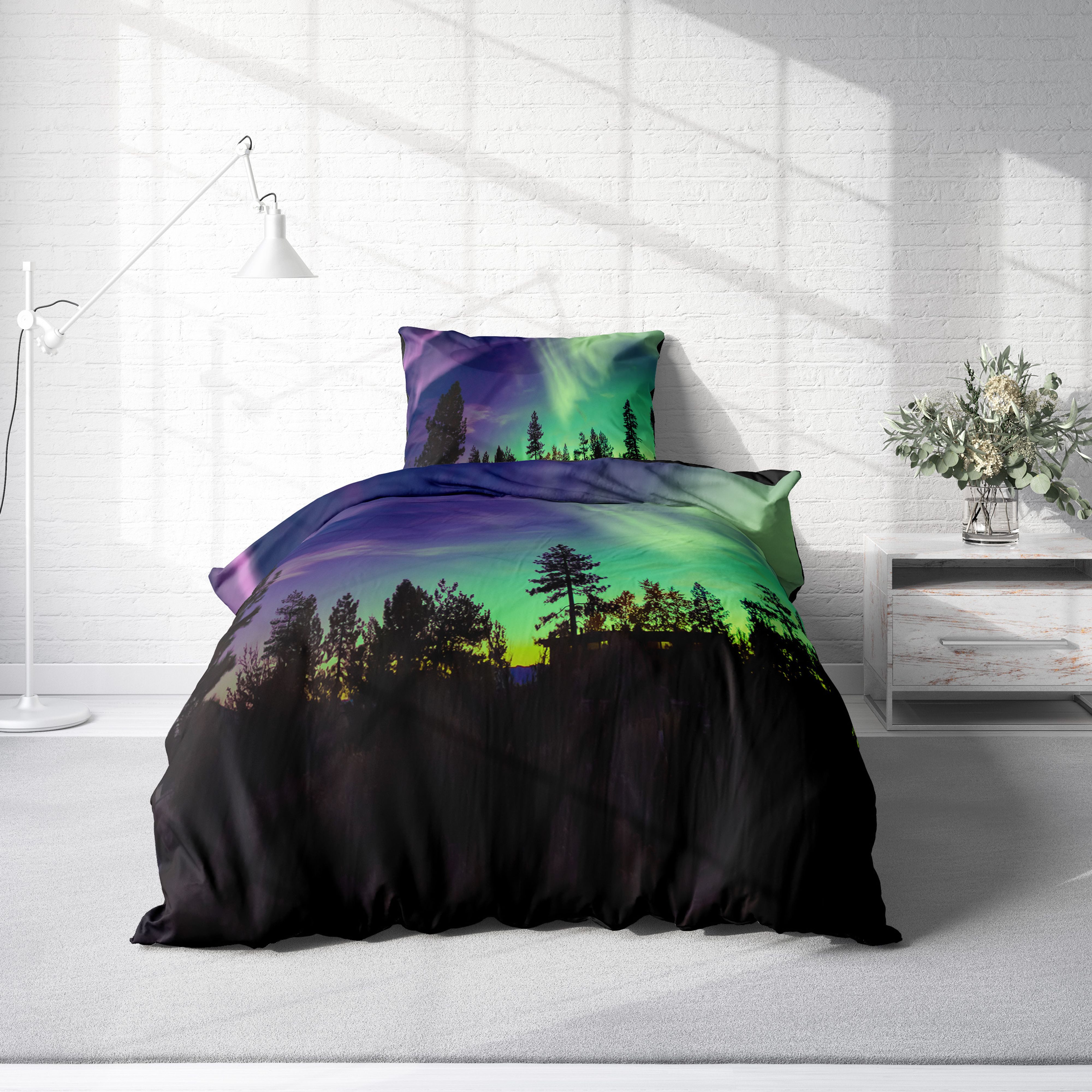 One Home Bettwäsche Fotodruck, Mikrofaser, 2 teilig, Polarlichter Nordlichter, Knitterfrei Weich für Sommer und Winter – Bild 2 von 5
