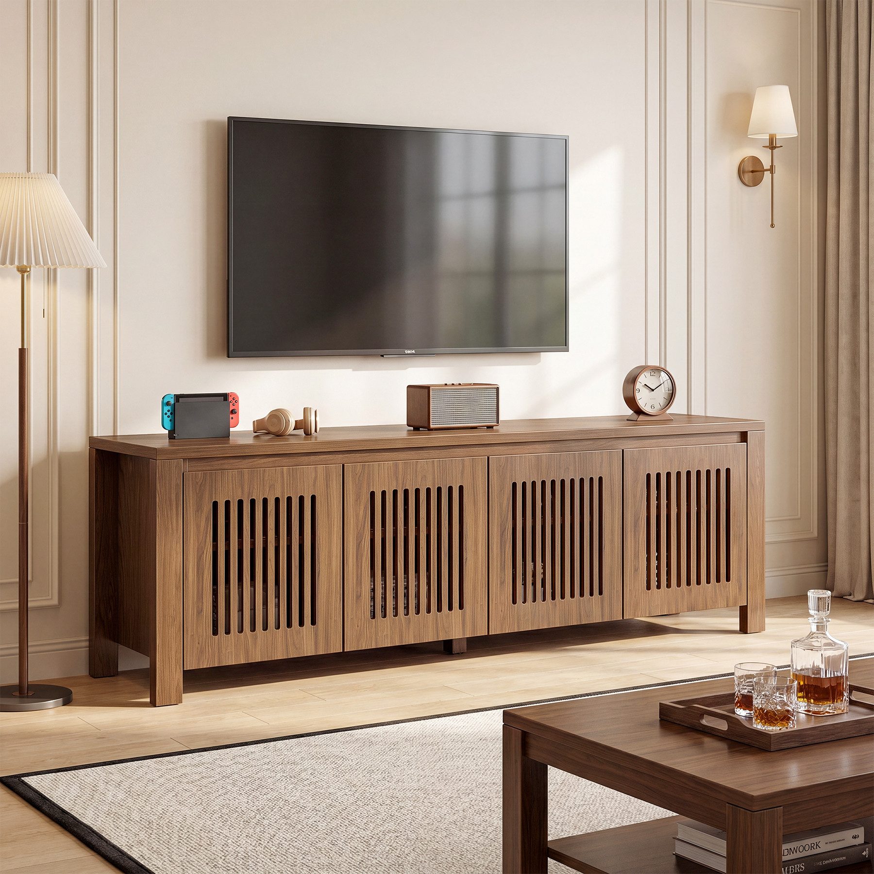 Tribesigns TV-Schrank 140 x 35 x 51 cm, Lowboard Stehend mit 8 Staufächern (TV Sideboard Wohnzimmer für 65" Fernseher, TV Cabinet Fernsehtisch)