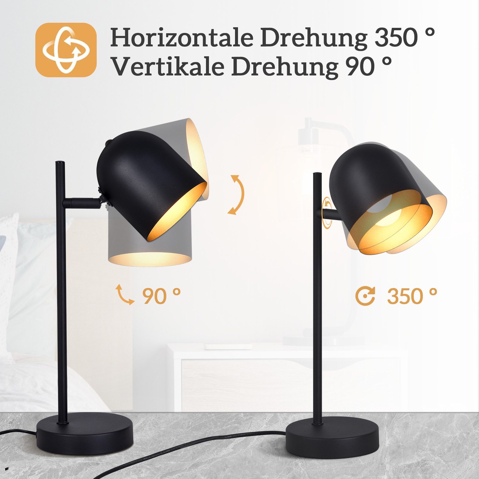 Nettlife Nachttischlampe Schwarz Gold rustikal E14 Metall Retro Tischleucht günstig online kaufen