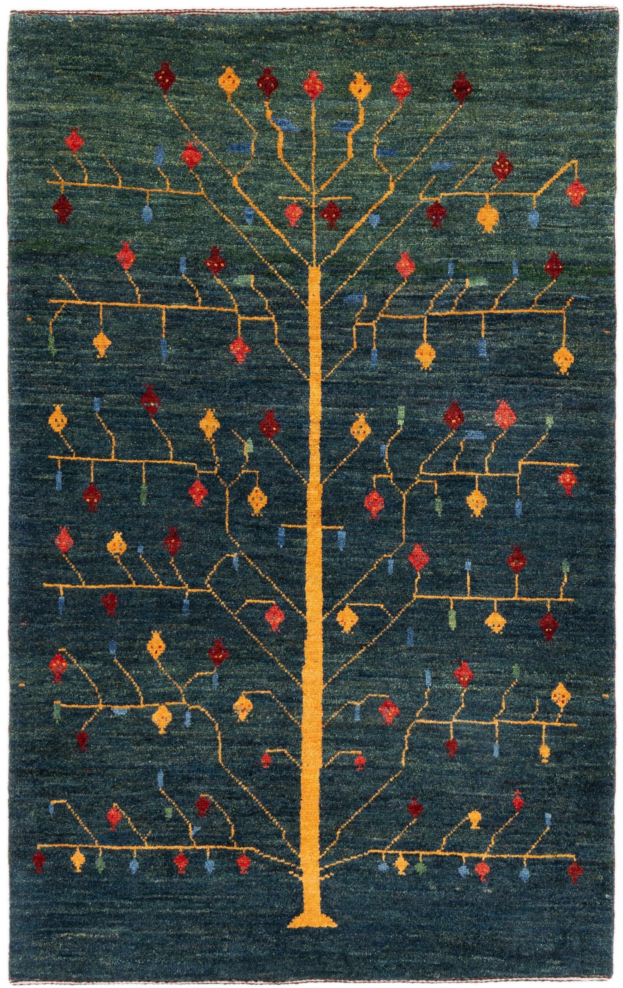 CABBEL Wollteppich Premium Perser Gabbeh Teppich Grün 95x153 cm, Rechteckig, Höhe: 20 mm, Handgeknüpftes Unikat aus 100% Wolle – langlebig und natürlich