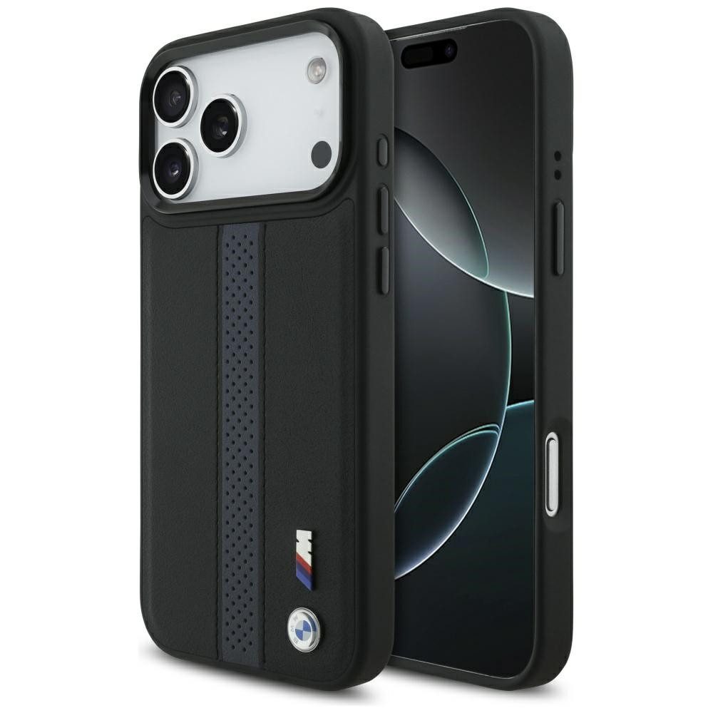 BMW Handyhülle MagSafe iPhone 17 Pro Max Kunstleder schwarz blau Logo Metall 6,9 Zoll, Kantenschutz