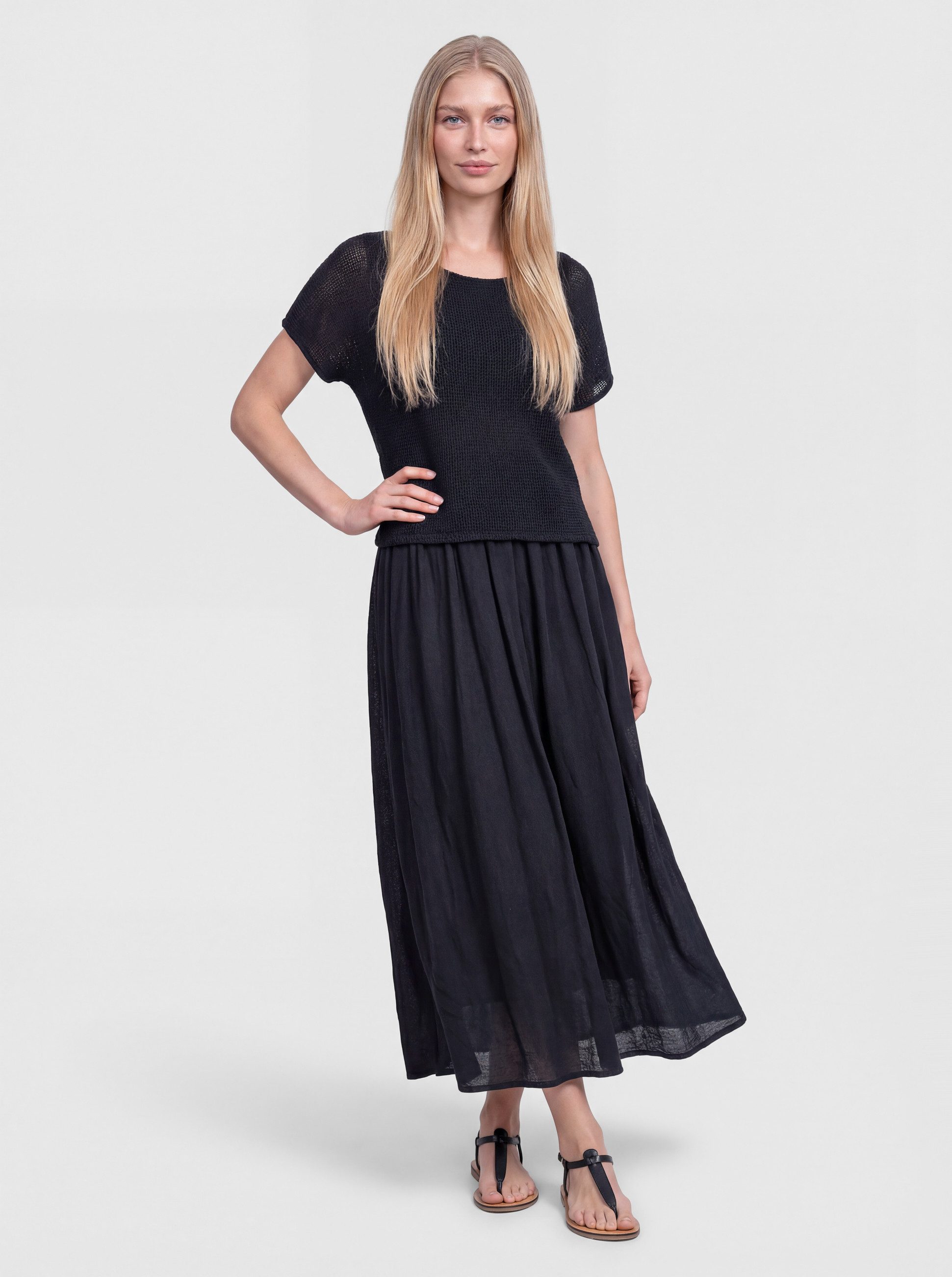 PEKIVESSA Sommerkleid Lässiges Midikleid im angesagten Lagen-Look aus Baumwolle-Leinen-Webstoff