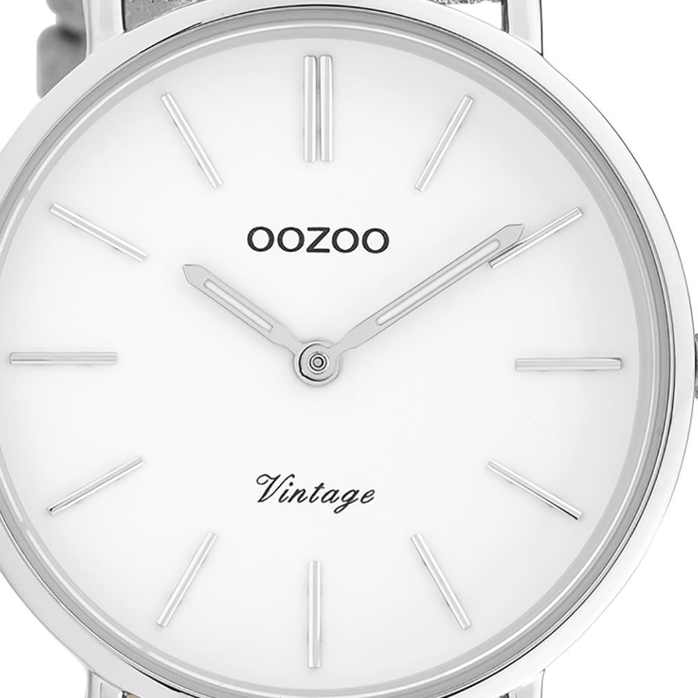 OOZOO Quarzuhr 32mm) (ca. rund, Damenuhr Analog, Lederarmband, Armbanduhr silber Damen Oozoo Elegant-Style mittel