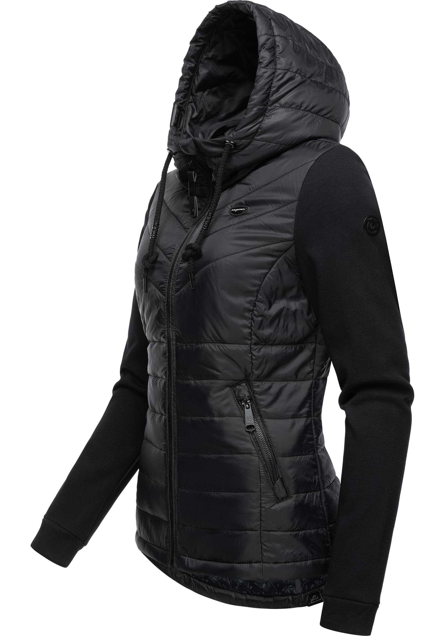 Ragwear Outdoorjacke Lucinda modernem aus mit dark Steppjacke Materialmix Kapuze