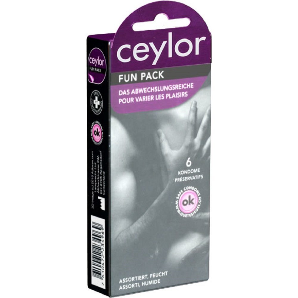 Ceylor Kondome Fun-Pack (Kondomsortiment) Packung mit, 6 St., im hygienischen "Dösli", einfach zu öffnen, schnelleres Überziehen