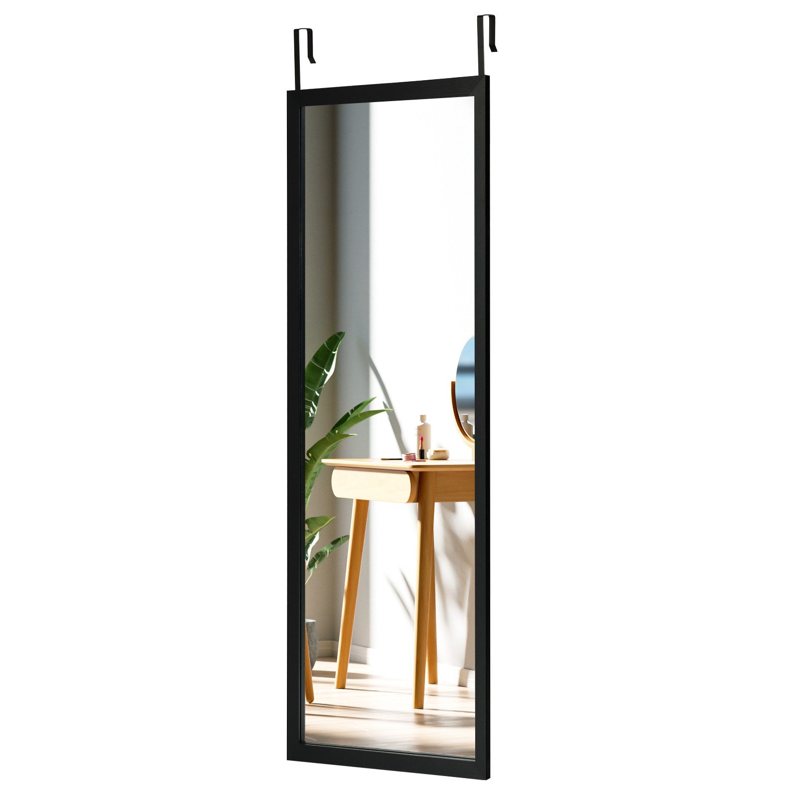 COSTWAY Wandspiegel, höhenverstellbare Hängehaken, Holzrahmen, 120 günstig online kaufen