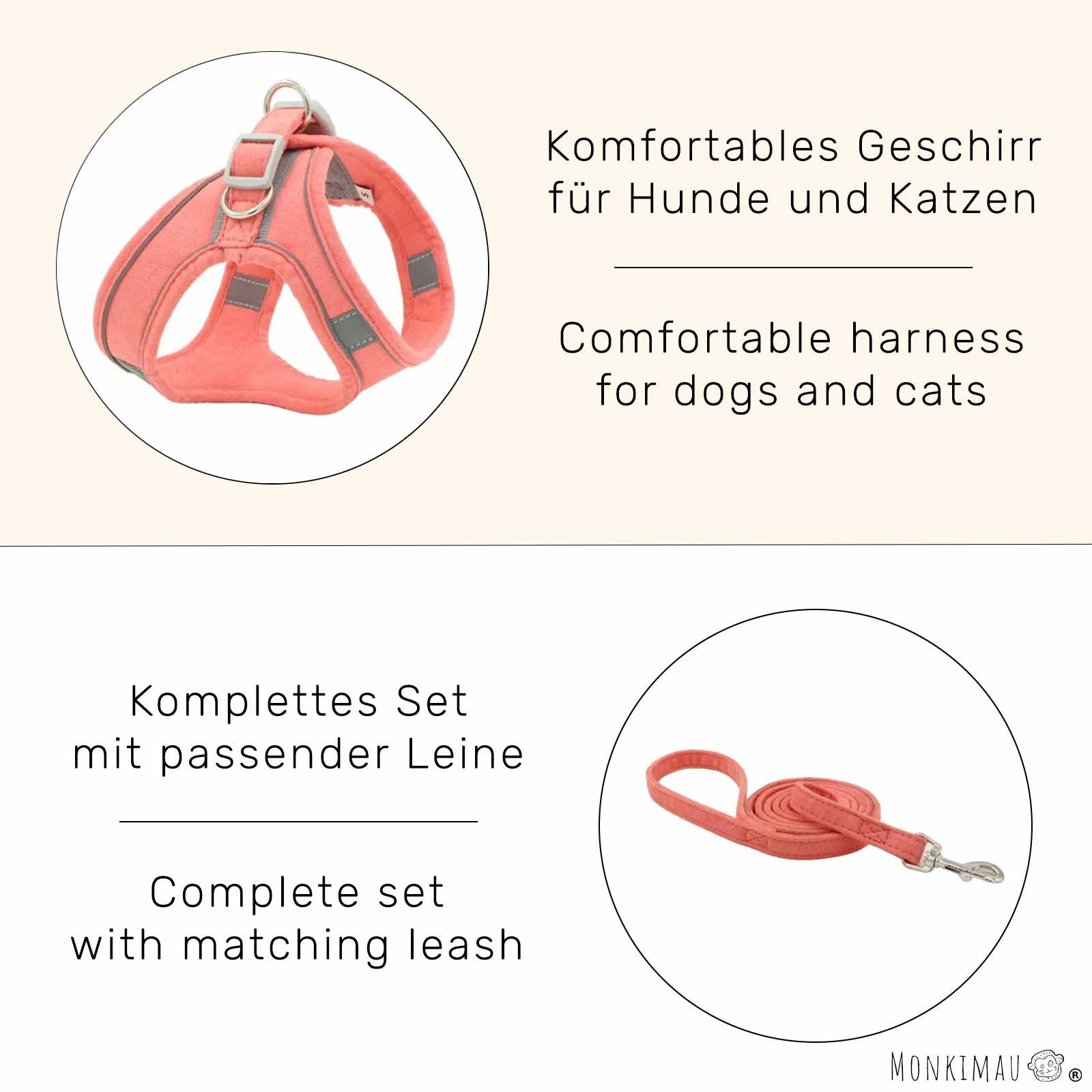 Monkimau Hunde-Geschirr Geschirr für Hund und Katze mit Leine, Robust