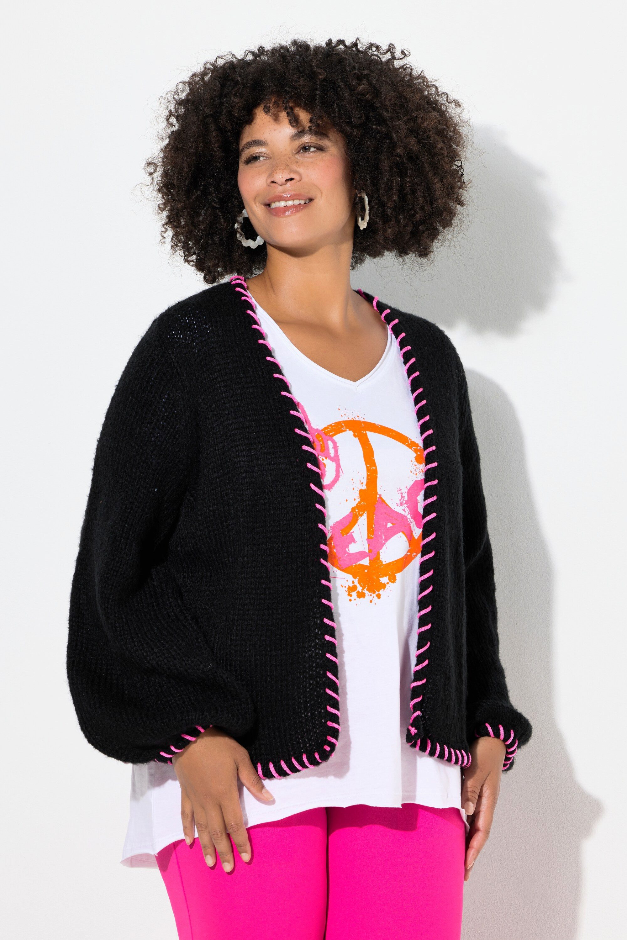 Angel of Style Strickjacke Strickjacke Straight Fit Zierkanten Ballonärmel günstig online kaufen