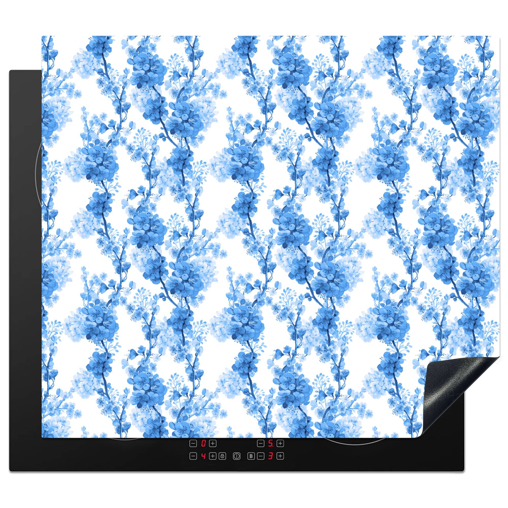 MuchoWow Herdblende-/Abdeckplatte Blumen - Blau - Hortensie, Vinyl, (1 tlg), 59x52 cm, Ceranfeldabdeckung für die küche, Induktionsmatte