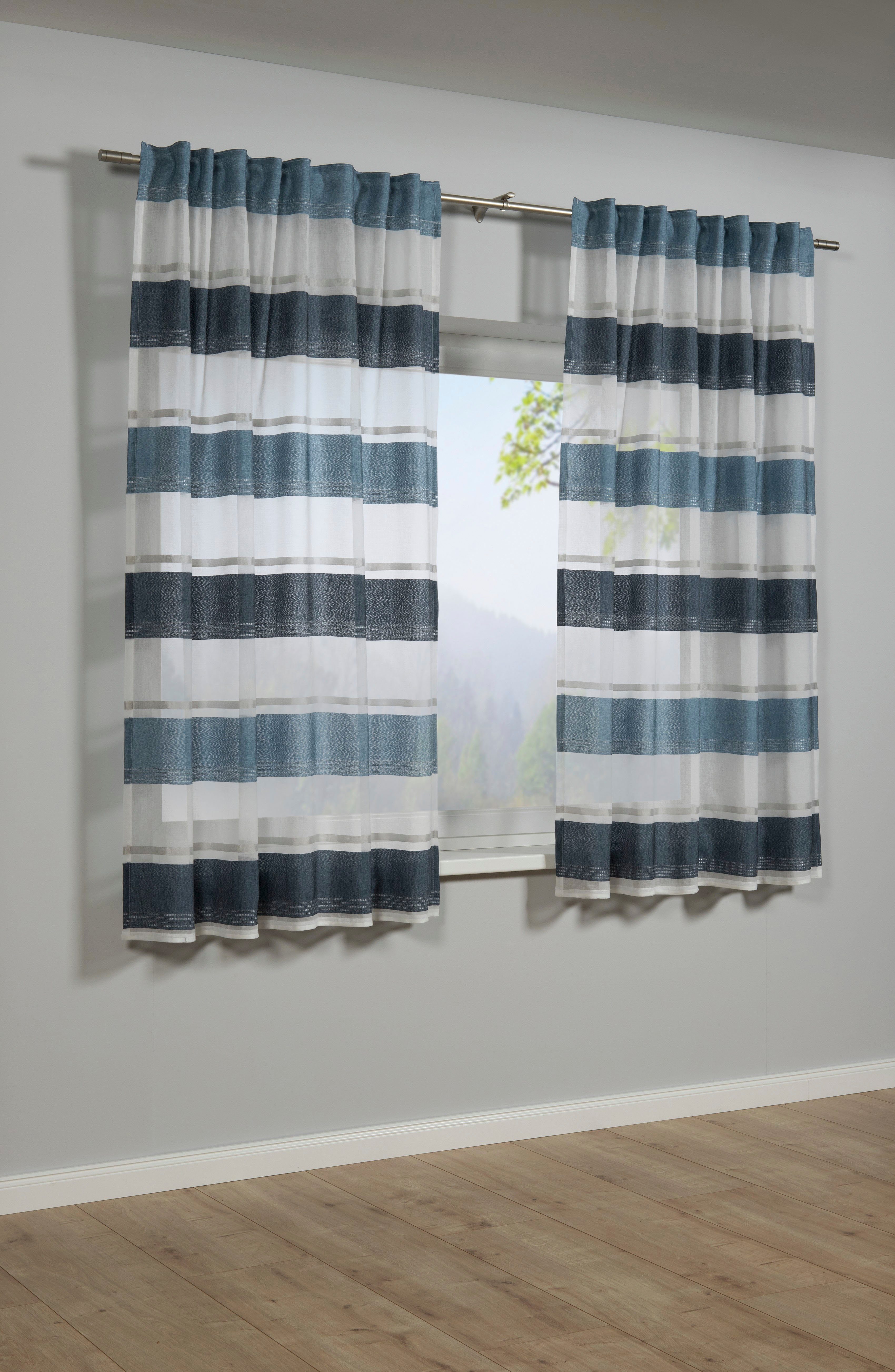 Gardine Schal St), (1 Stoff mit blau verdeckte Schlaufen Etamine, Etamine Gardinenband blickdicht, GARDINIA