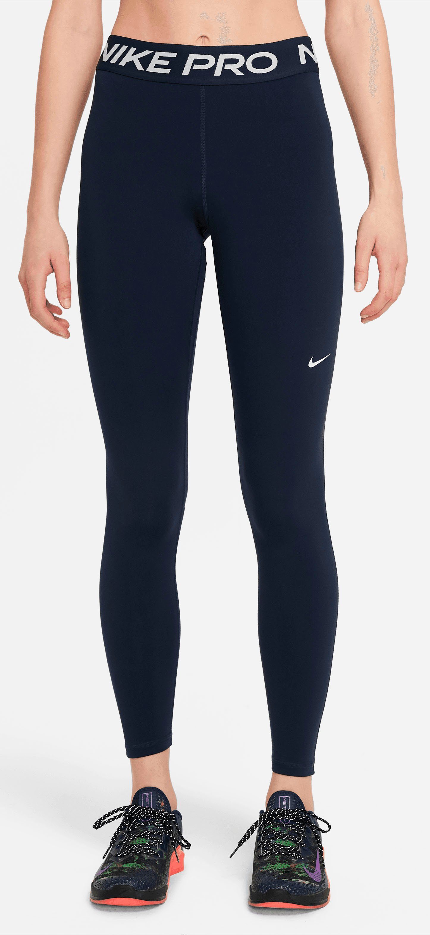 Nike Trainingstights PRO WOMEN'S MID-RISE MESH-PANELED LEGGINGS OBSIDIAN/WHITE