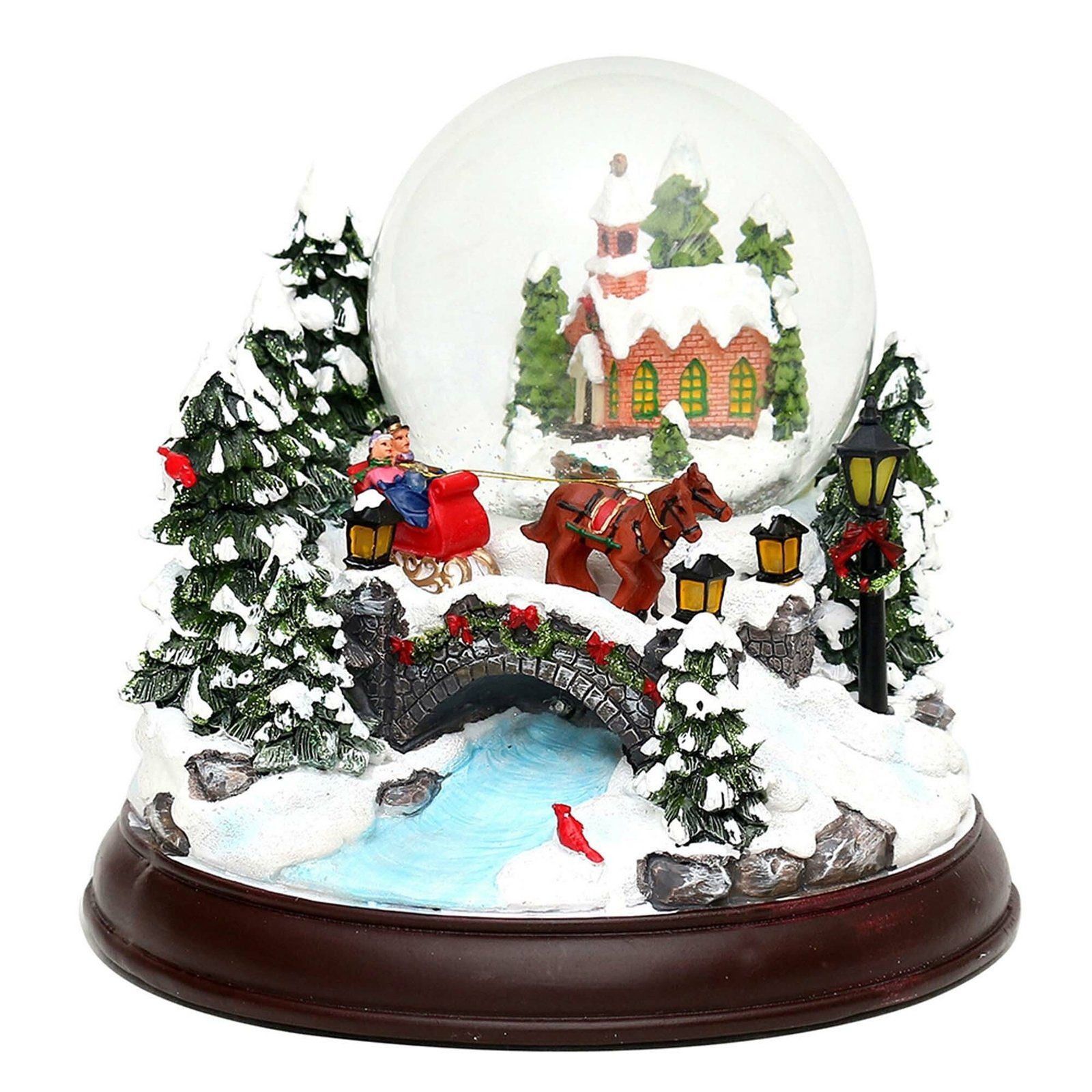 Dekohelden24 SIGRO Schneekugel Schneekugel Licht, Sound, Glitter Kutschfahrt (1 St), Weihnachtsfigur Weihnachtsdekoration
