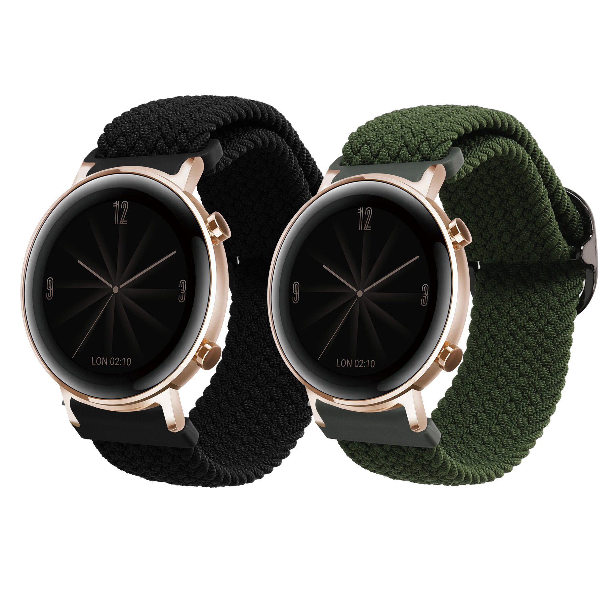 kwmobile Armband für Huawei Watch GT3 (42mm) / Watch GT2 (42mm) / Watch 2 Smartwatch, 2-tlg., Nylon Fitnesstracker Sportarmband Band - Innenmaße von 19 - 20 cm