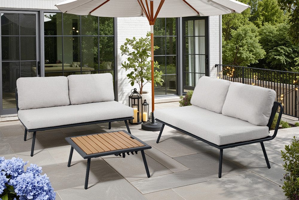 riess-ambiente Gartenlounge-Set MOBILE MODULAR anthrazit/hellgrau – WPC, Outdoor-Stoff, wetterfest, (Set, 3-tlg., 2x Sitzbänke, Beistelltisch), pflegeleicht & modular - Garten-Lounge ideal für Terrasse & Balkon