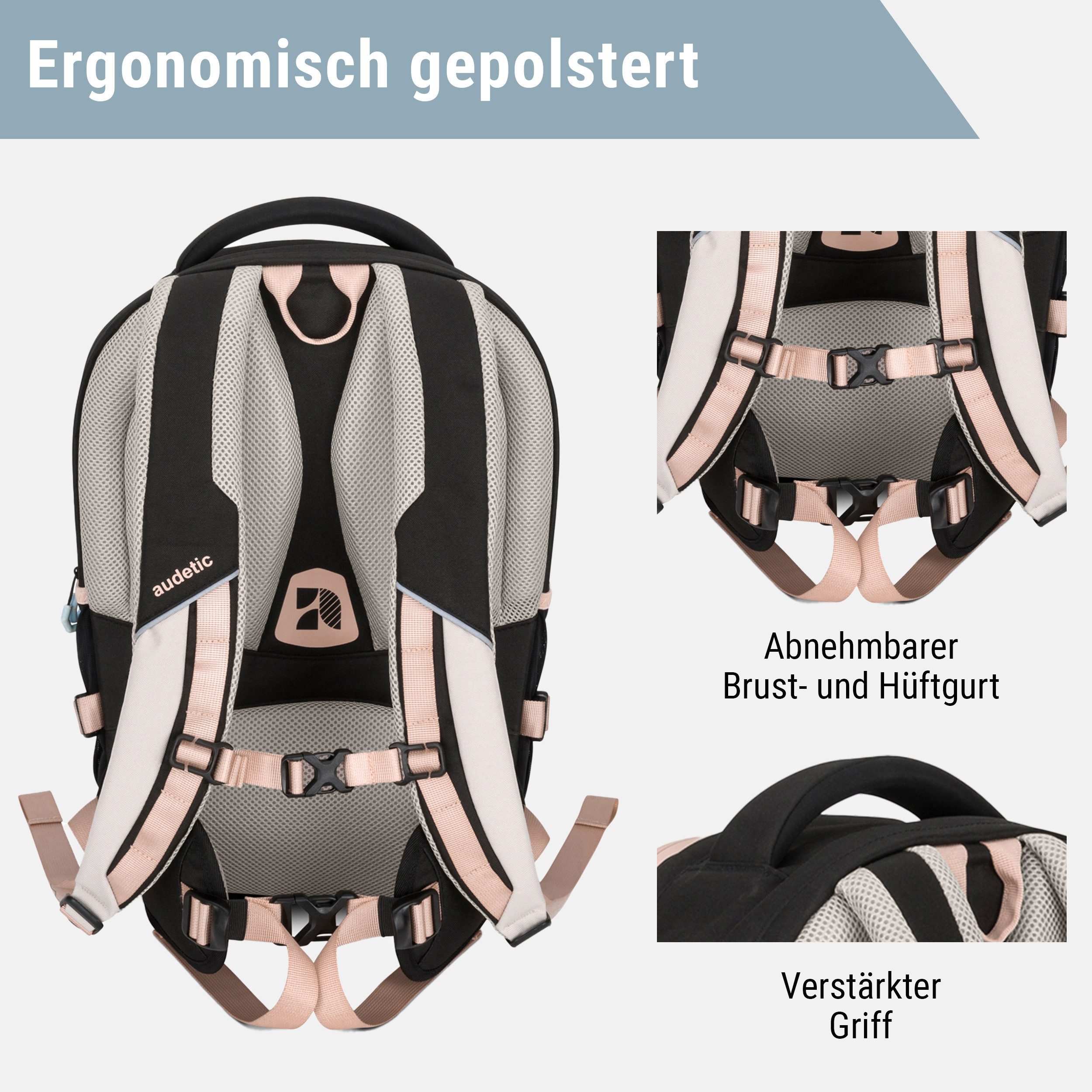 audetic Schulrucksack Cosmo Rucksack Schule Mädchen Jungen Teenager (1-tlg), Ergonomisch, Gepolstert, Wasserabweisend – Bild 4 von 5