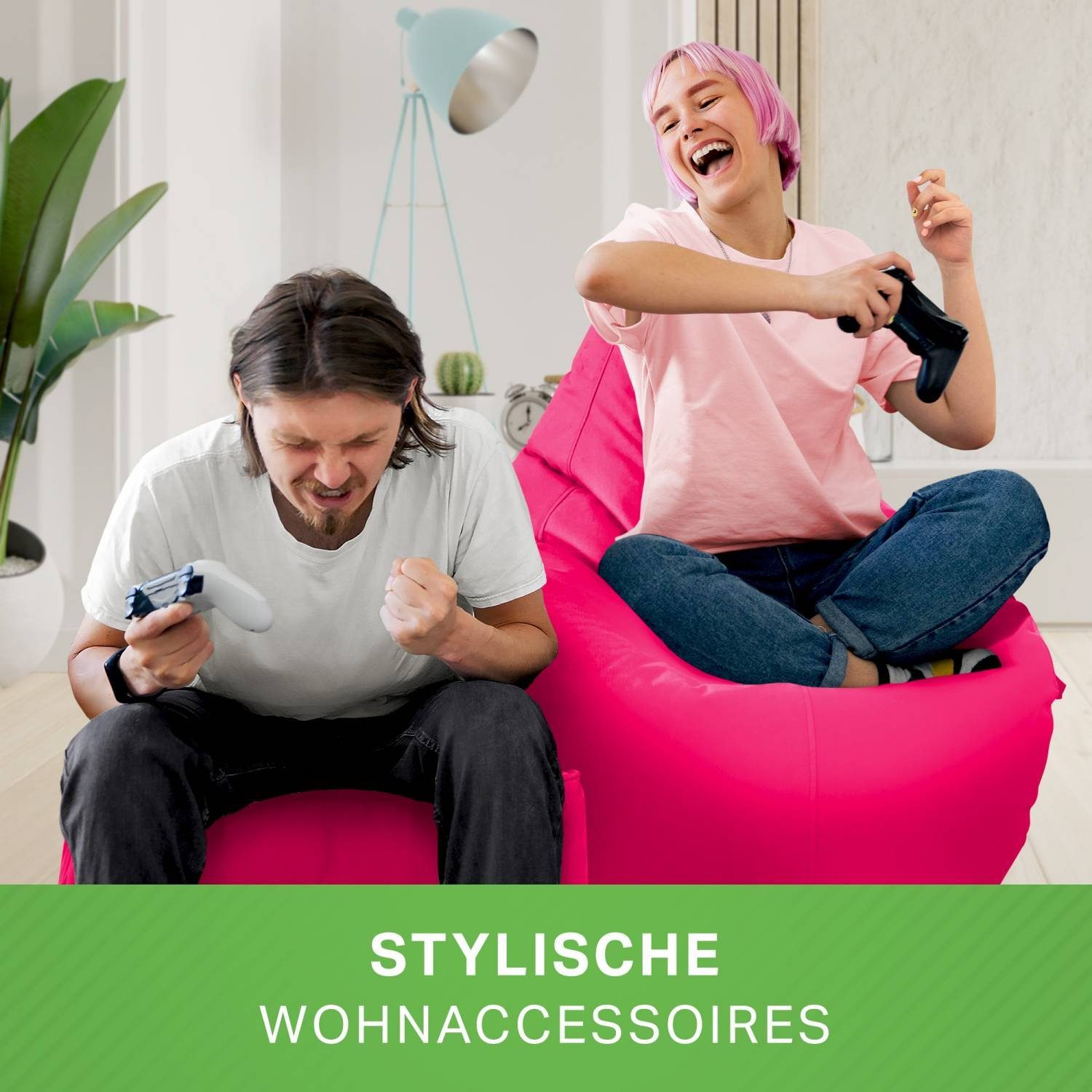 - Sitzsack Sitzhocker -, befüllt schmutzabweisend Bag + Hocker Pouf Erwachsene Cozy+Cube Gamingstuhl Bodenkissen), Bean & robust Lounge (2er Set Pink Bean waschbar - Relax-Sessel Gamer Kinder Green Sitzsack fertig