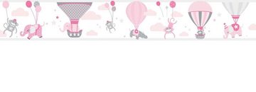 anna wand Bordüre Kinderzimmer - Hot Air Balloons - Heißluftballons - rosa/grau - selbstklebend, Tiere, selbstklebend