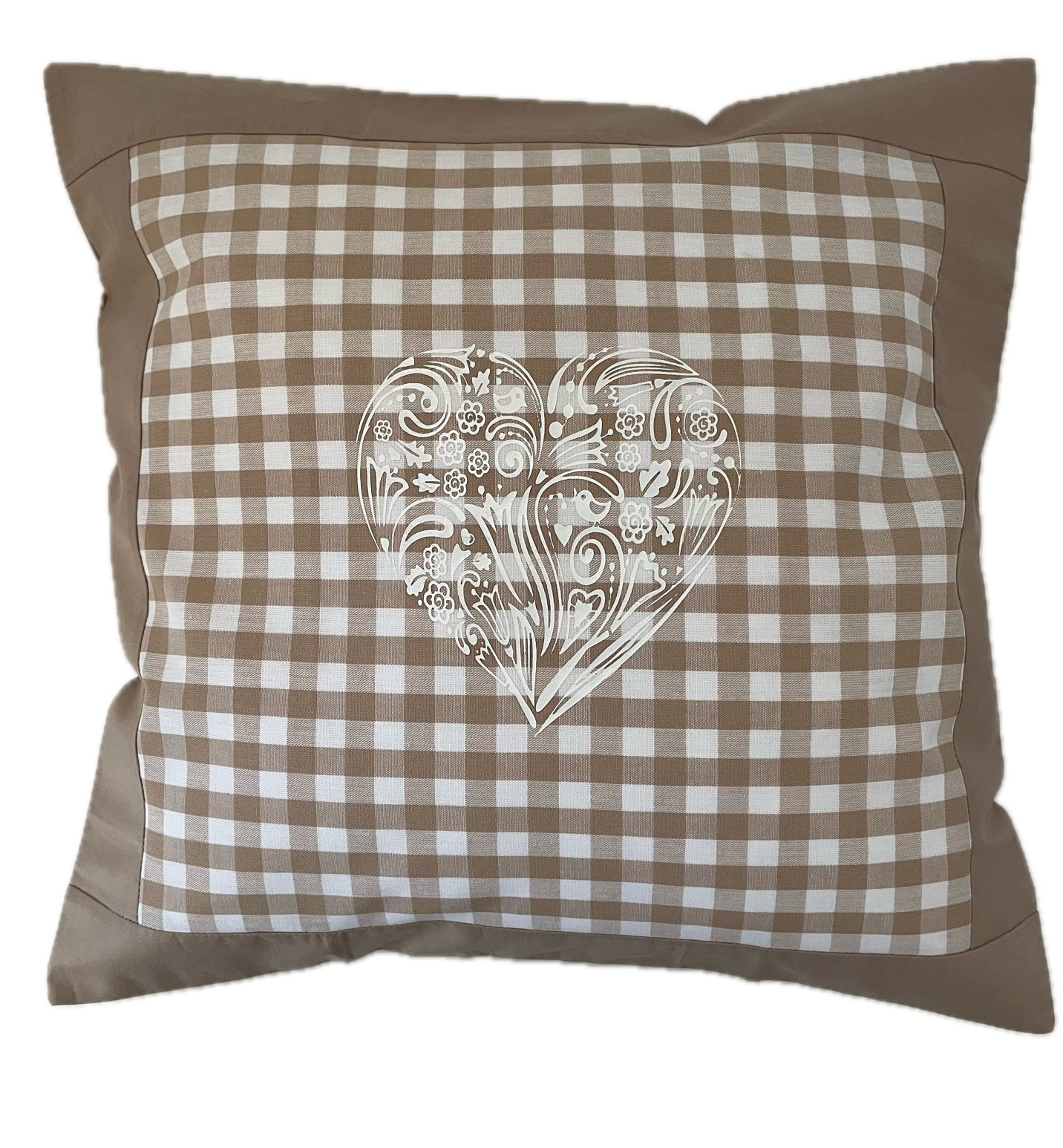 Ammerkind Dekokissen Landhausstil Kissenhülle, Kissenbezug, beige/weiß kariertes Dekokissen, 100% Handarbeit aus Deutschland