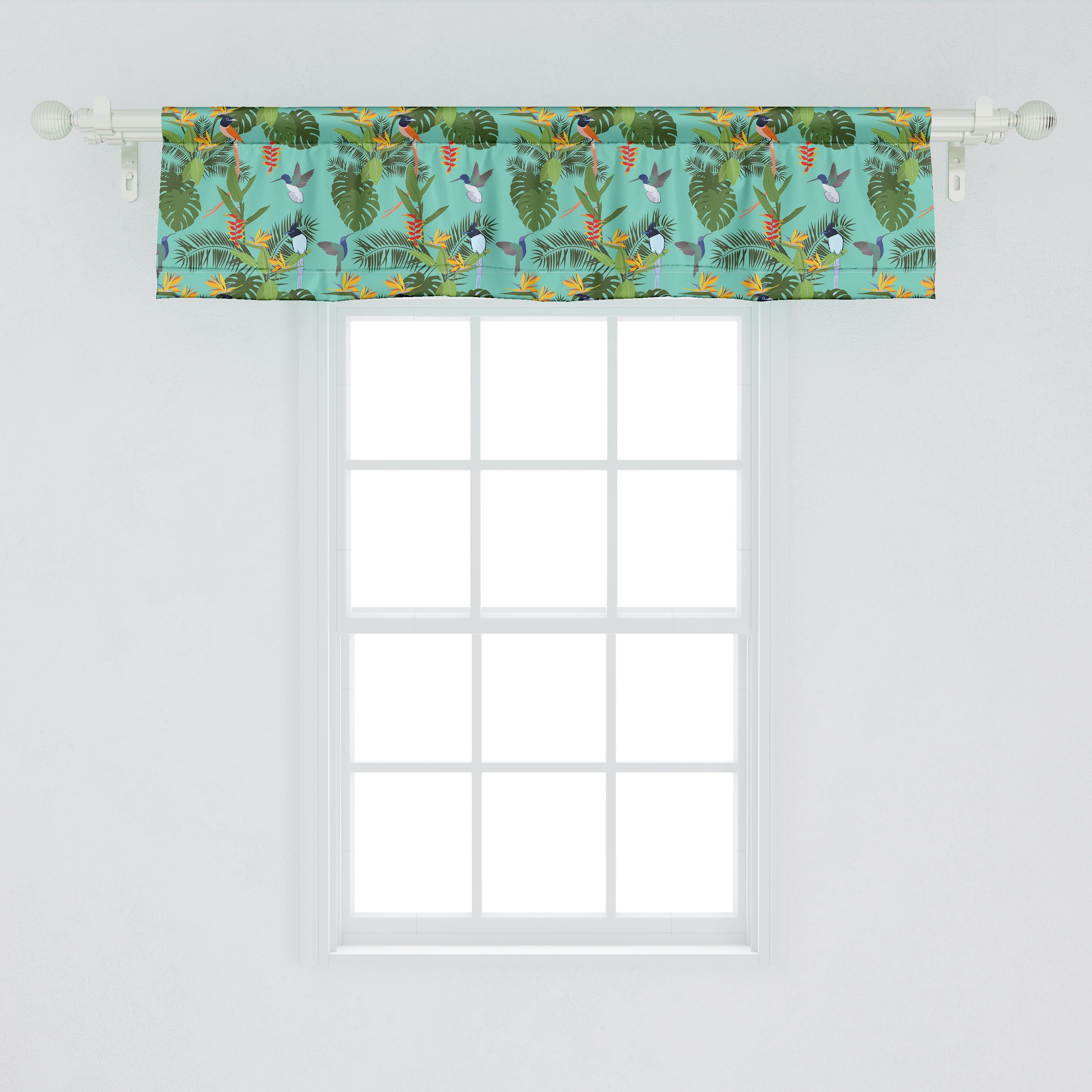 Scheibengardine Vorhang Volant für Schlafzimmer Vögel Hawaiian mit Dekor Abakuhaus, Wendekreis exotische Stangentasche, Pflanzen Microfaser, Küche