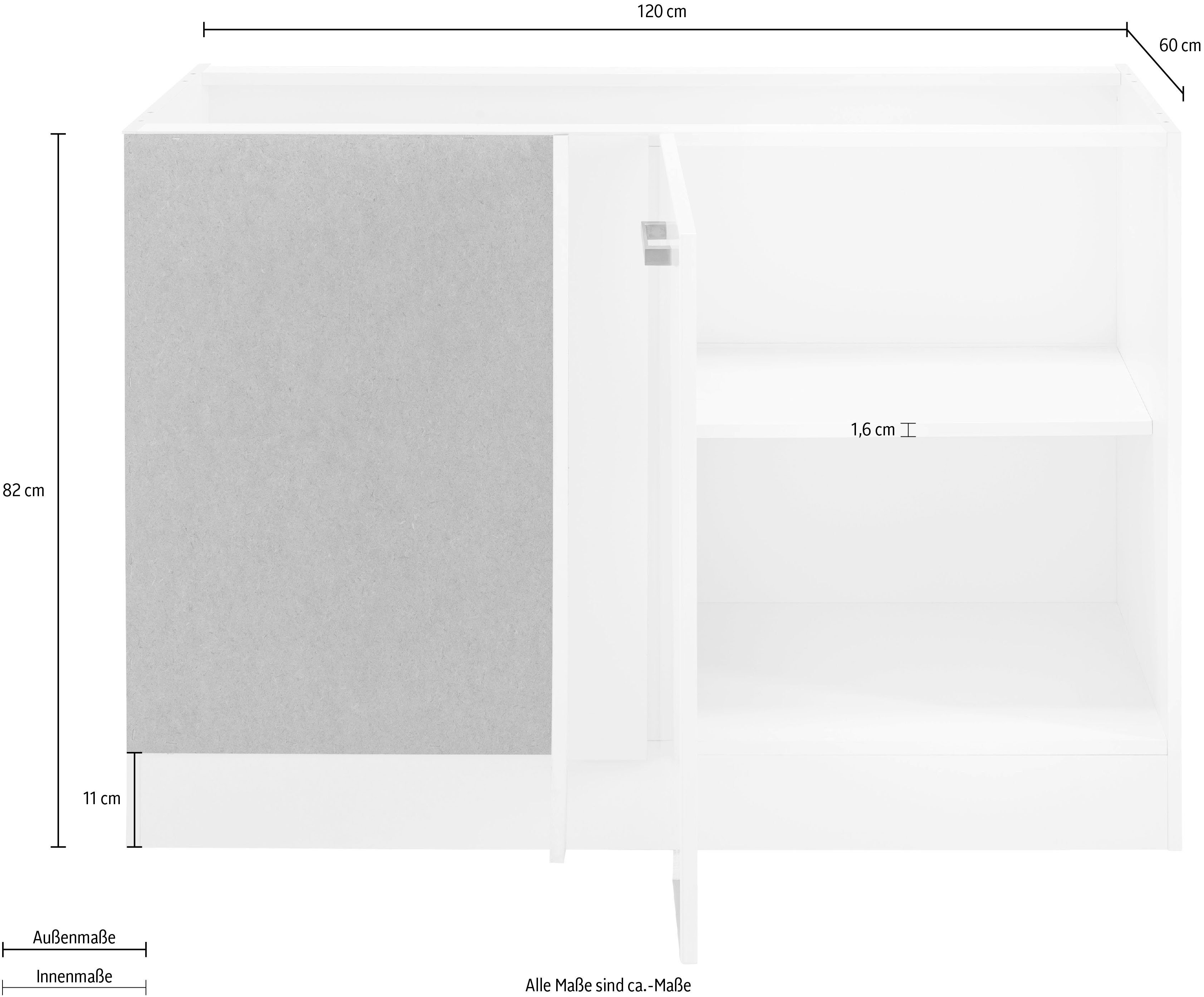 HELD MÖBEL Eckunterschrank Tinnum 120 cm weiß MDF-Fronten, Tür breit, weiß | Metallgriffe, 1