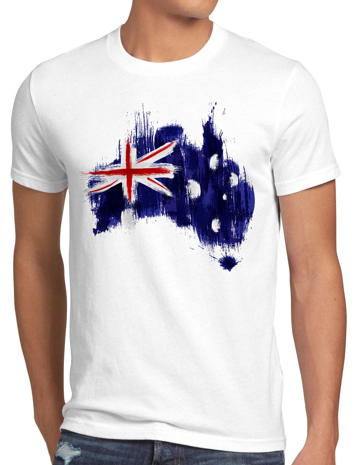 Fahne Flagge style3 Herren Sport EM T-Shirt Fußball WM Print-Shirt weiß Australien Australia