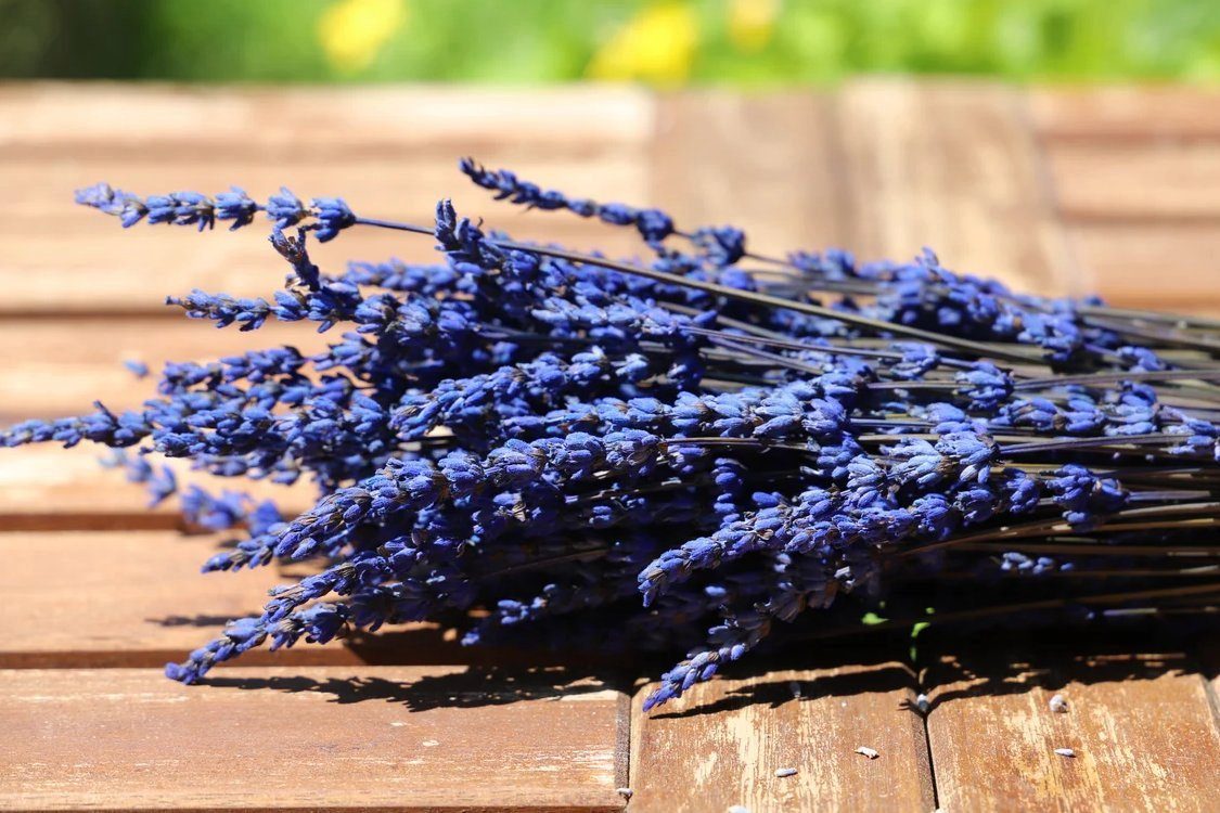 Trockenblume Getrockneter Lavendelstrauß in 2 Kunstharz.Art Hellblau, - Farben