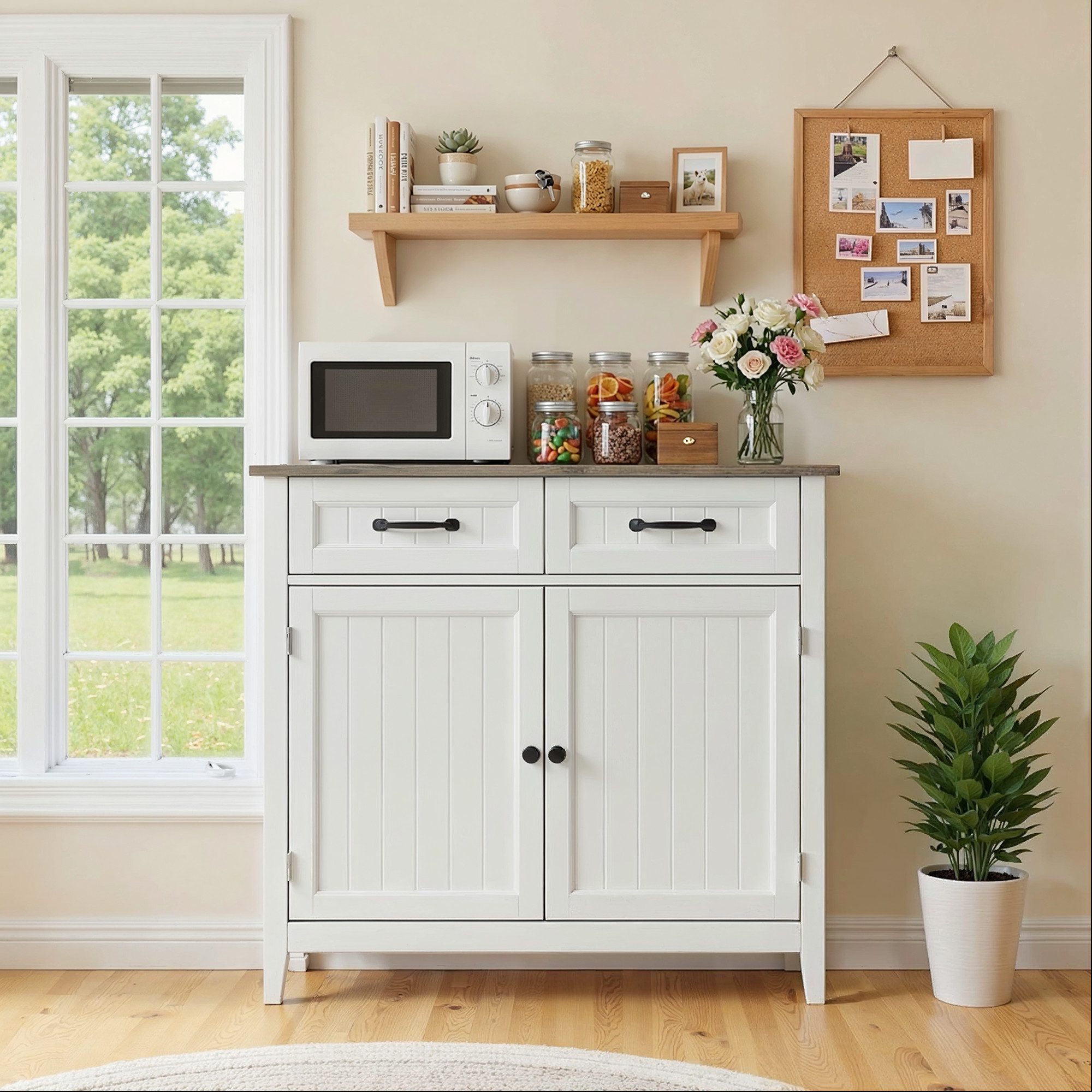Blishom Buffet Sideboard Küchenschrank mit 2 Schubladen, 90 x 40 x 82 cm Die Einlegeböden sind verstellbar – Bild 4 von 5