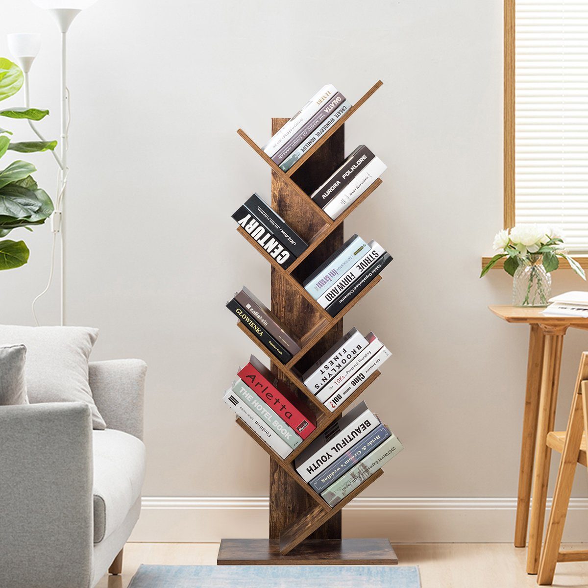 COSTWAY Bücherregal Standregal in mit Baumform 9 Ebenen, 51x28x140cm Holz