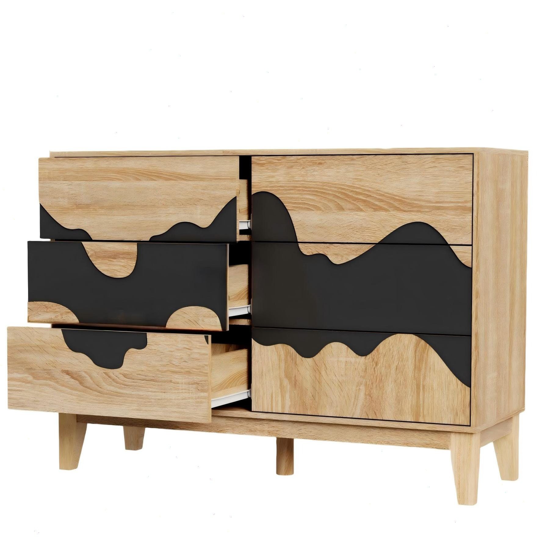 UEV Sideboard mit 6 Schubladen, Modern Kommode mit Wellenmuster Beistellschrank (Packung, Schubladen mit Drucktüröffner/Push to open System), Küchenschrank Buffet TV Board Mehrzweckschrank für Wohnzimmer Flur