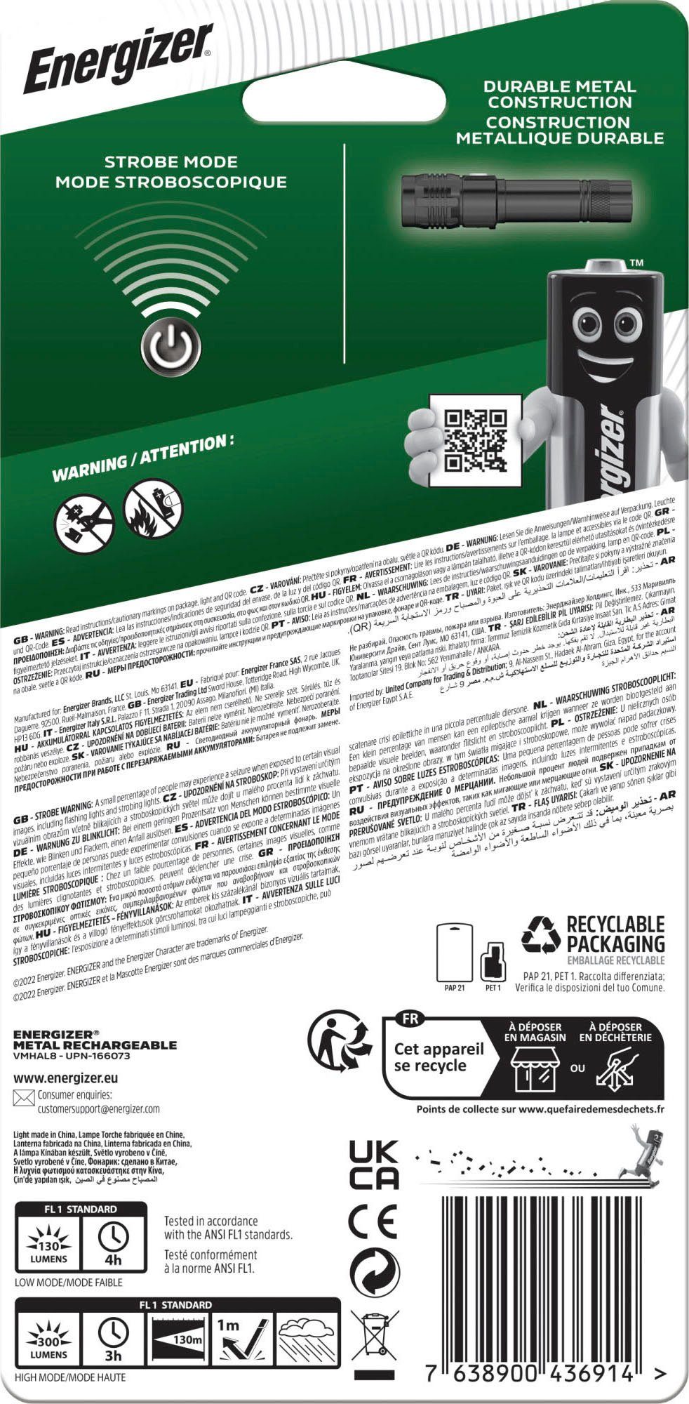Rechargeable Lumen 300 Taschenlampe Energizer Metal Value
