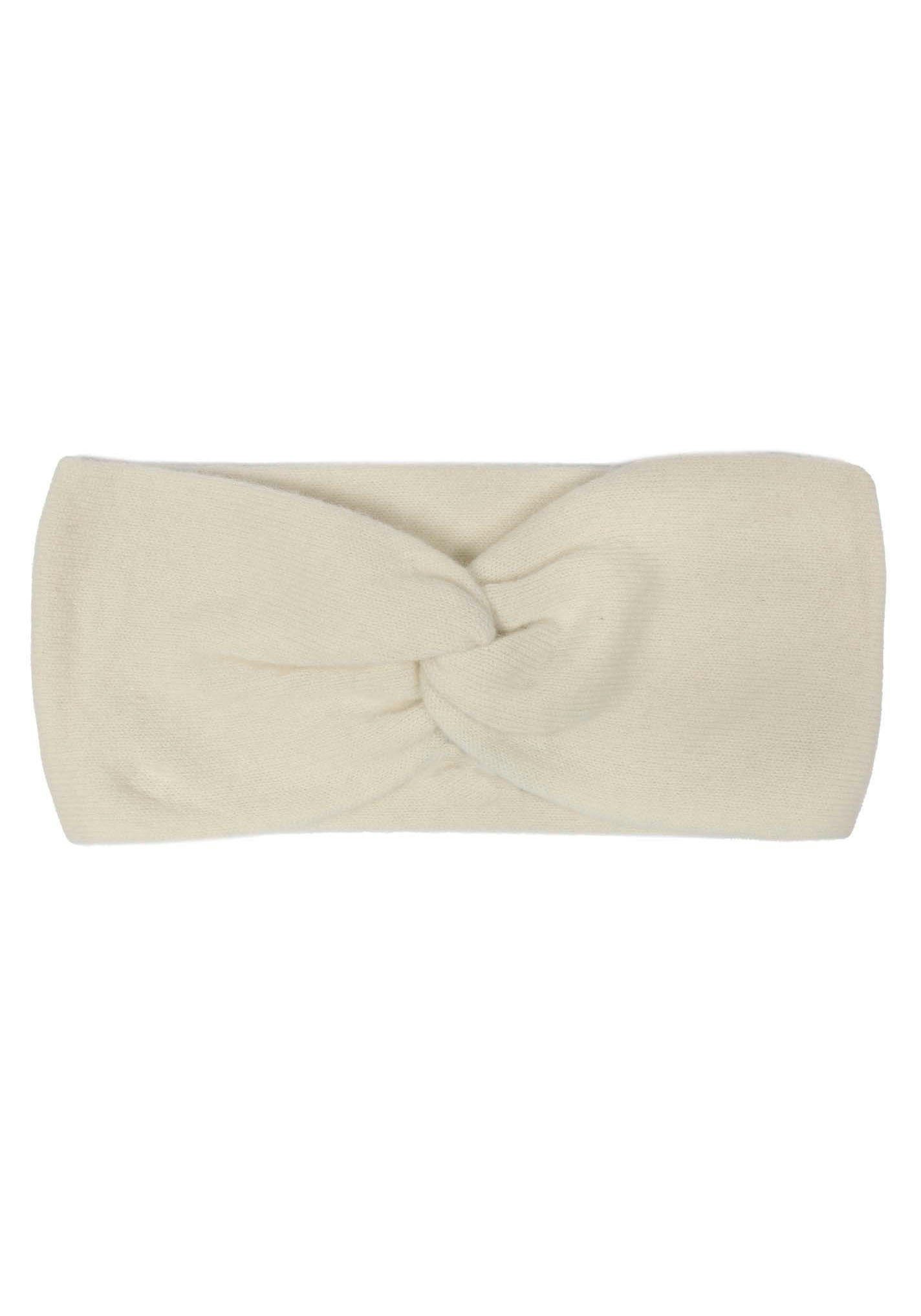 Knoten Cashmere, weiß Feinstrick Stirnband vorn, Zwillingsherz