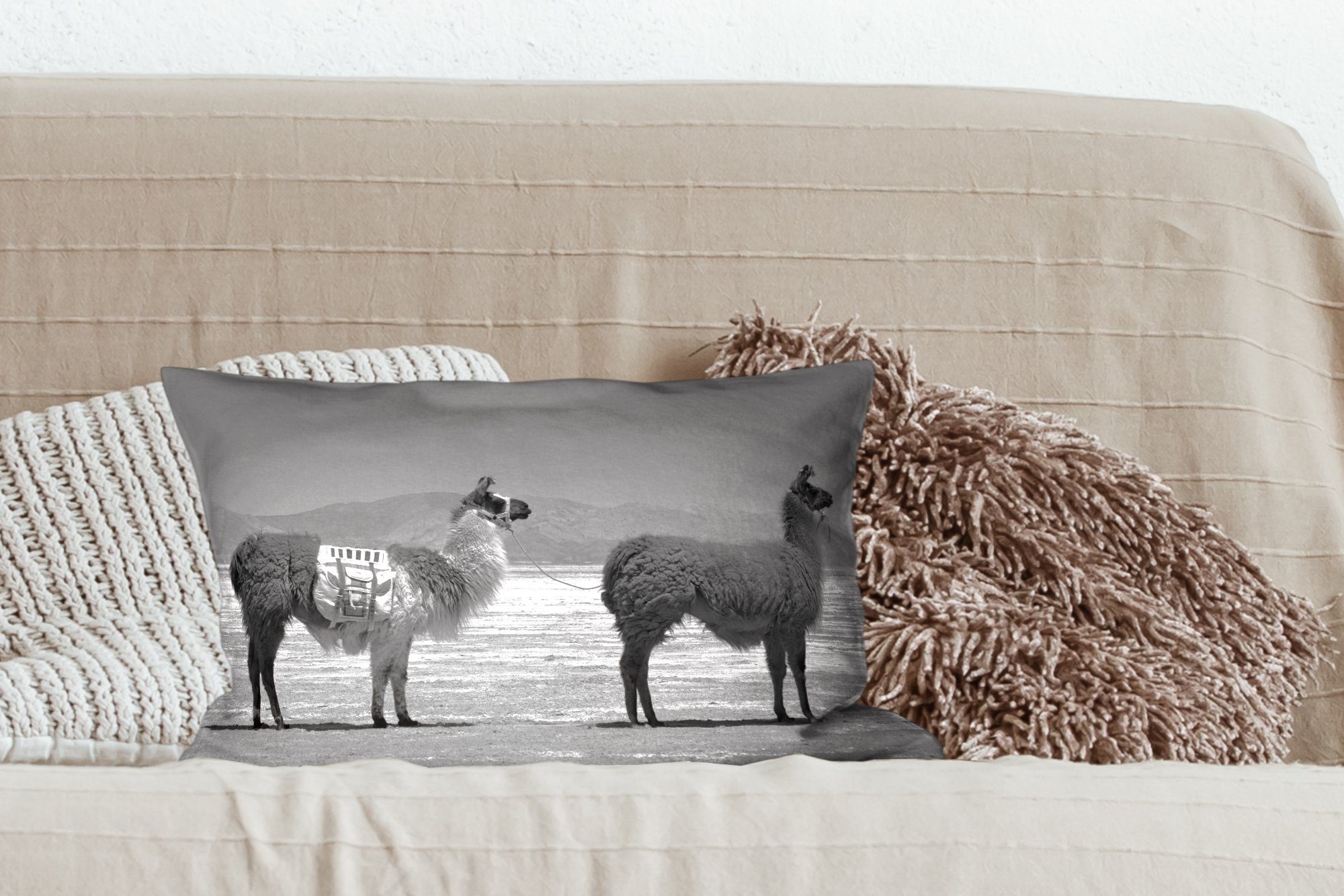 MuchoWow Dekokissen Lamas, bereit für Dekokissen Dekoration, schwarz Wohzimmer und weiß, Schlafzimmer Reise eine - Zierkissen, mit Füllung