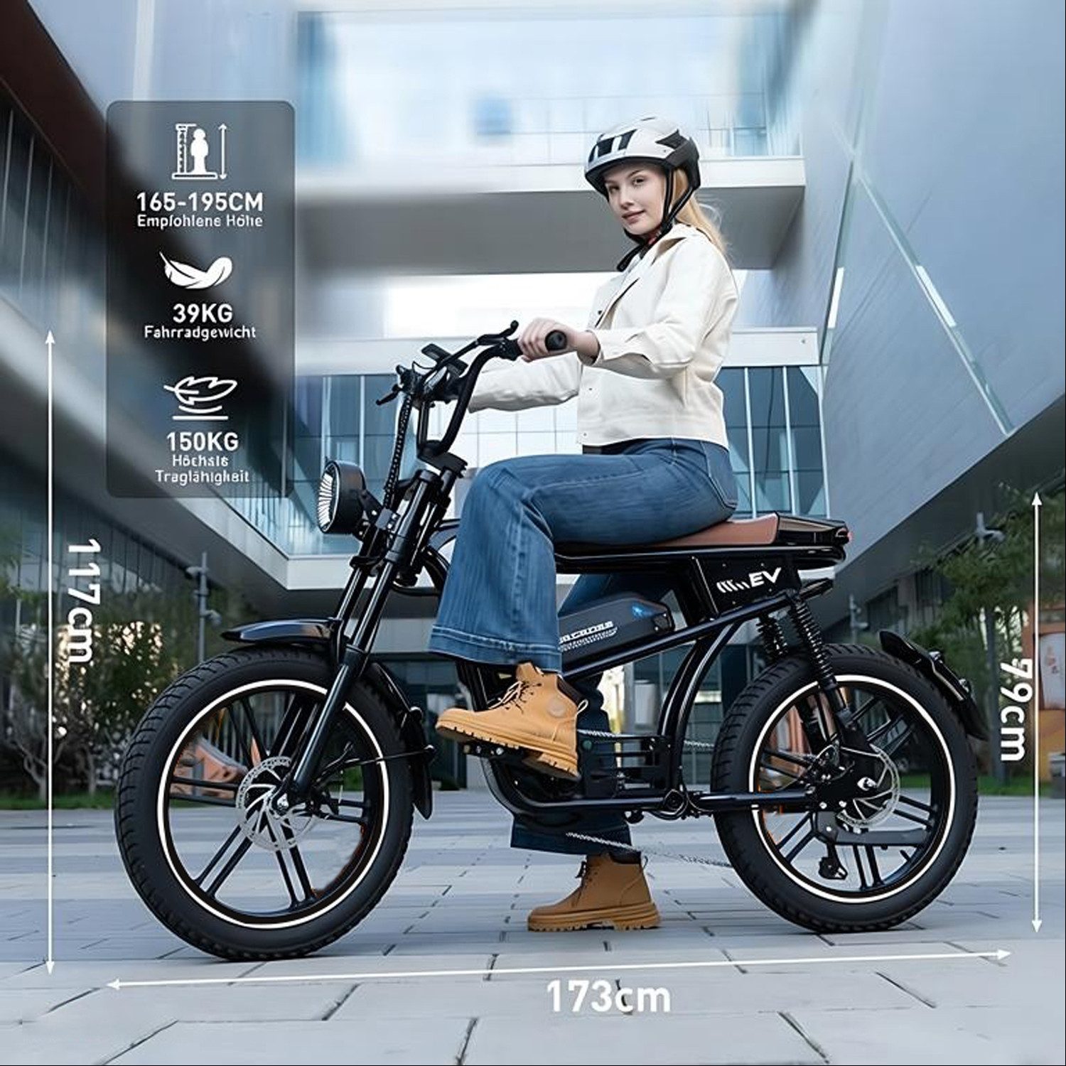 EVERCROSS TECH E-Bike EK30 20” x 4,0 fette Reifen MTB, 48V 15AH Removable Battery, NFC, 7 Gang, Heckmotor, 720 Wh, bis 55-100km, 7 Gang Shimano, Kettenschaltung, Heckmotor