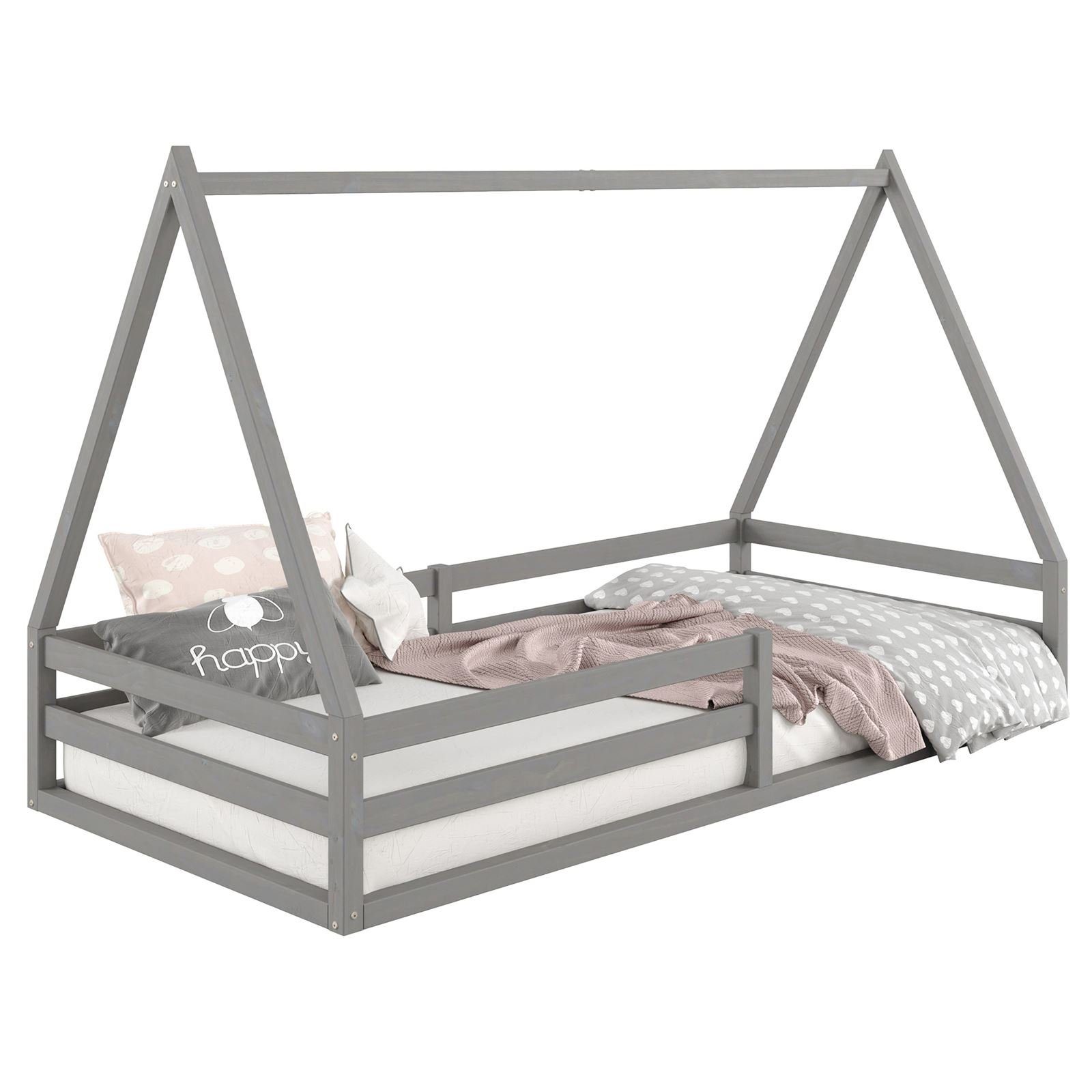 Hausbett Bett Tipi Bett 90 200 IDIMEX grau Tipibett Kinderbett Kinderbett Kiefer Montessori x SILA,