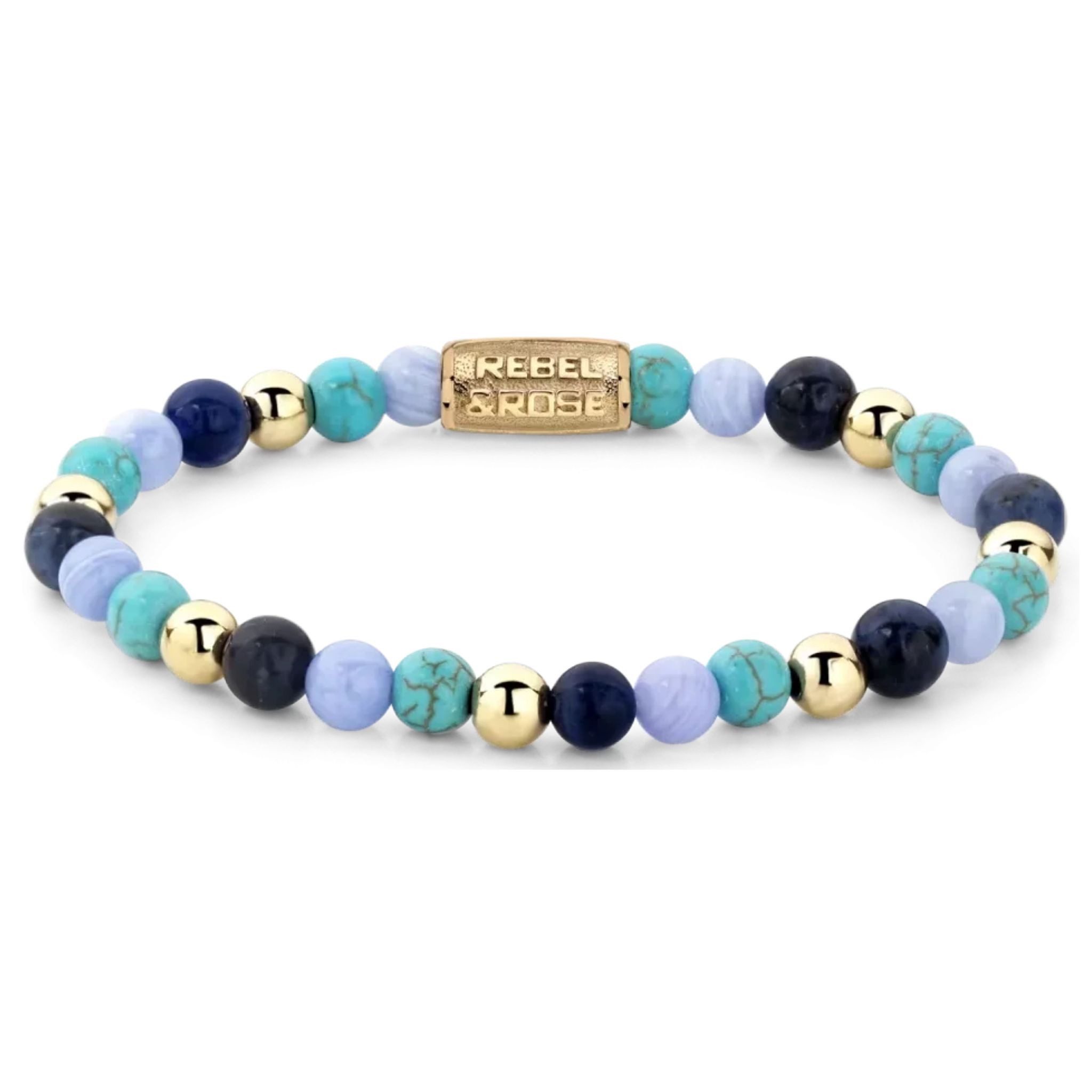 Rebel & Rose Armband Armband 6mm Sodalit, Turqurenit Blauer Chalcedon goldfarbene Steine