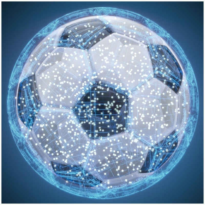 Wallario Memoboard Fußball digital - Netzwerk in blau